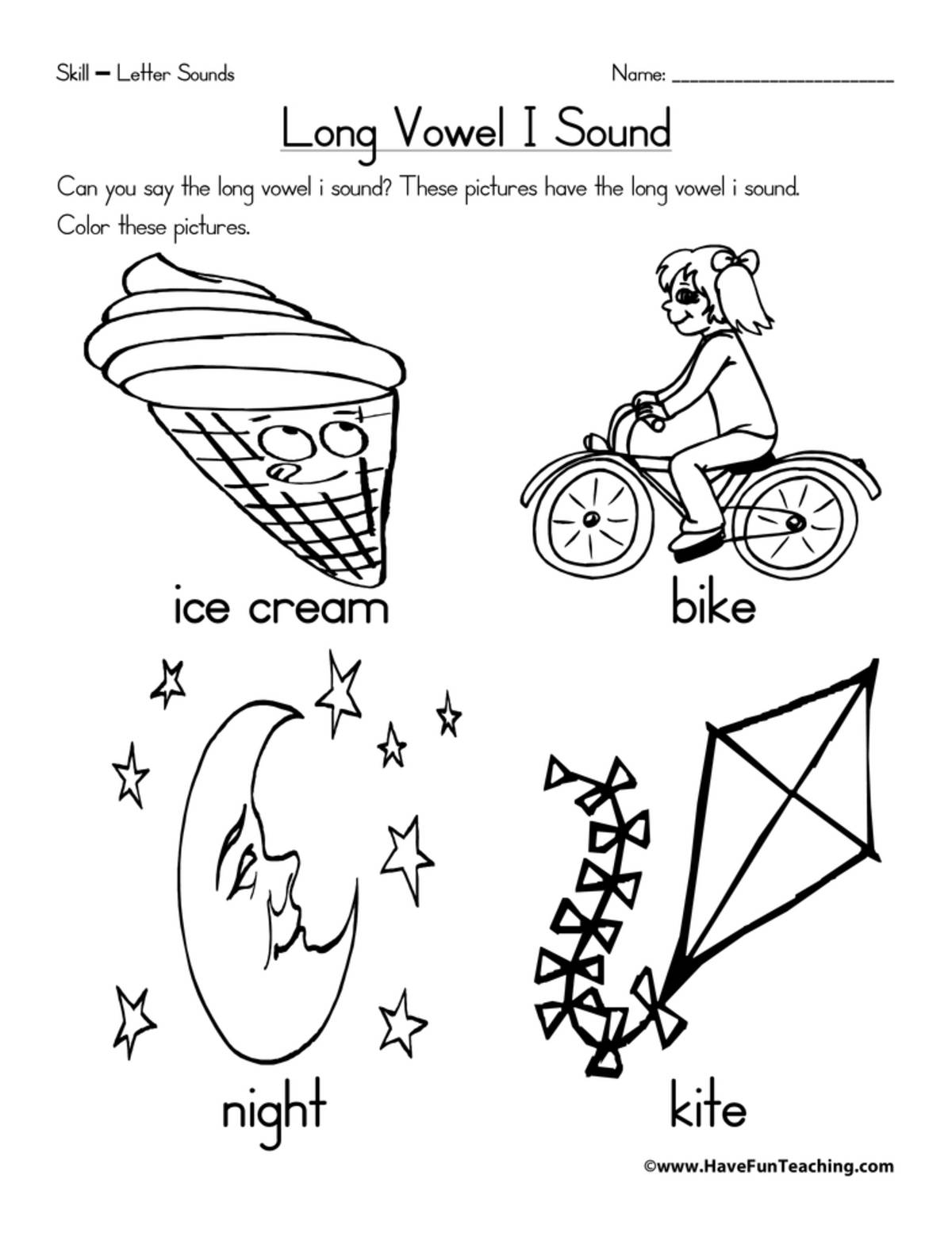 An educational teaching resource from Have Fun Teaching entitled Long Vowel I Worksheet downloadable at Teach Simple.
