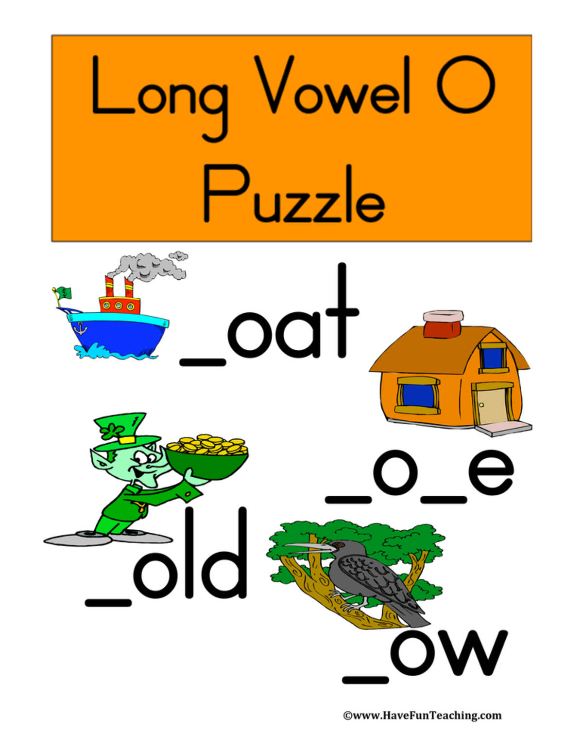 An educational teaching resource from Have Fun Teaching entitled Long Vowel O Puzzle downloadable at Teach Simple.