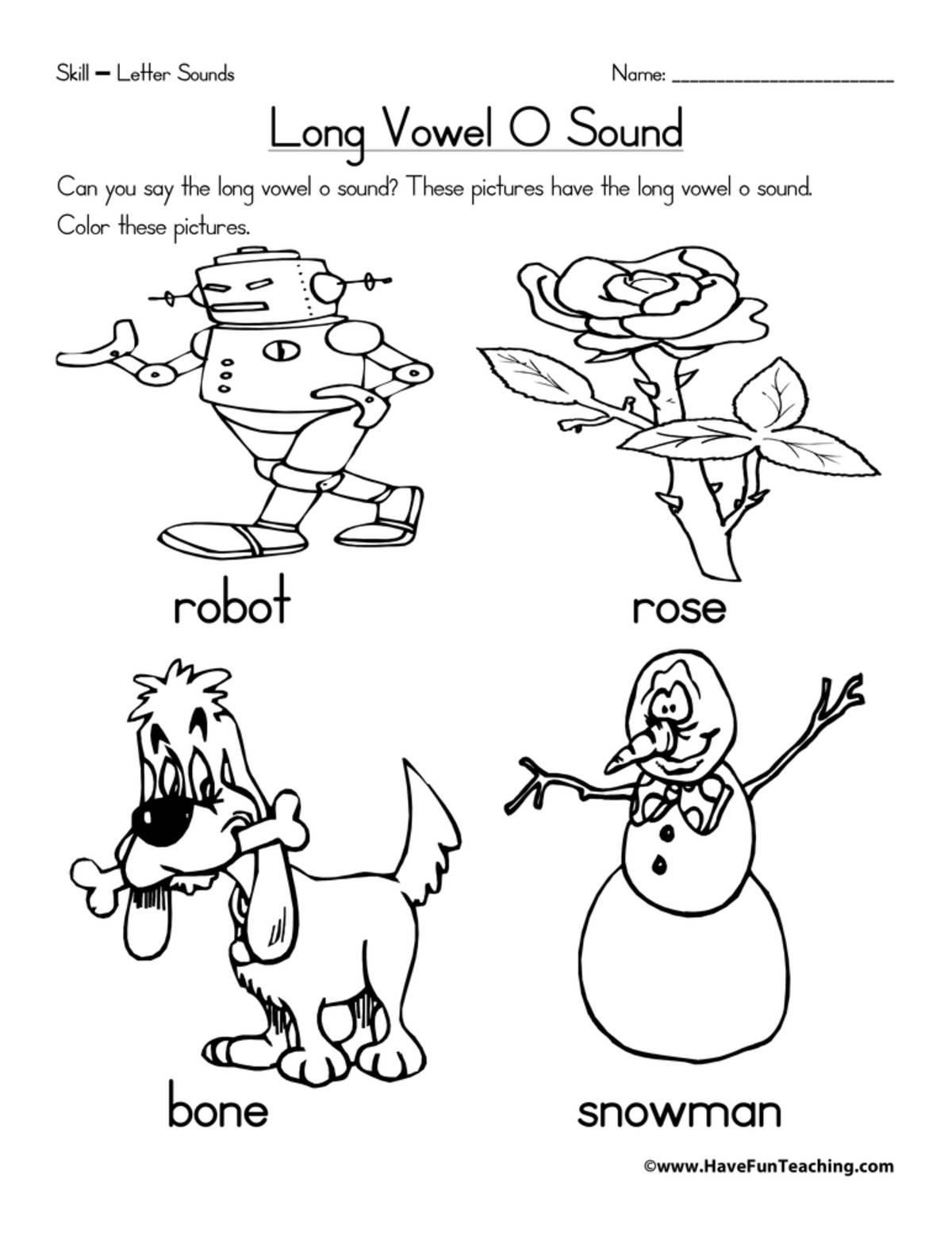 An educational teaching resource from Have Fun Teaching entitled Long Vowel O Worksheet downloadable at Teach Simple.
