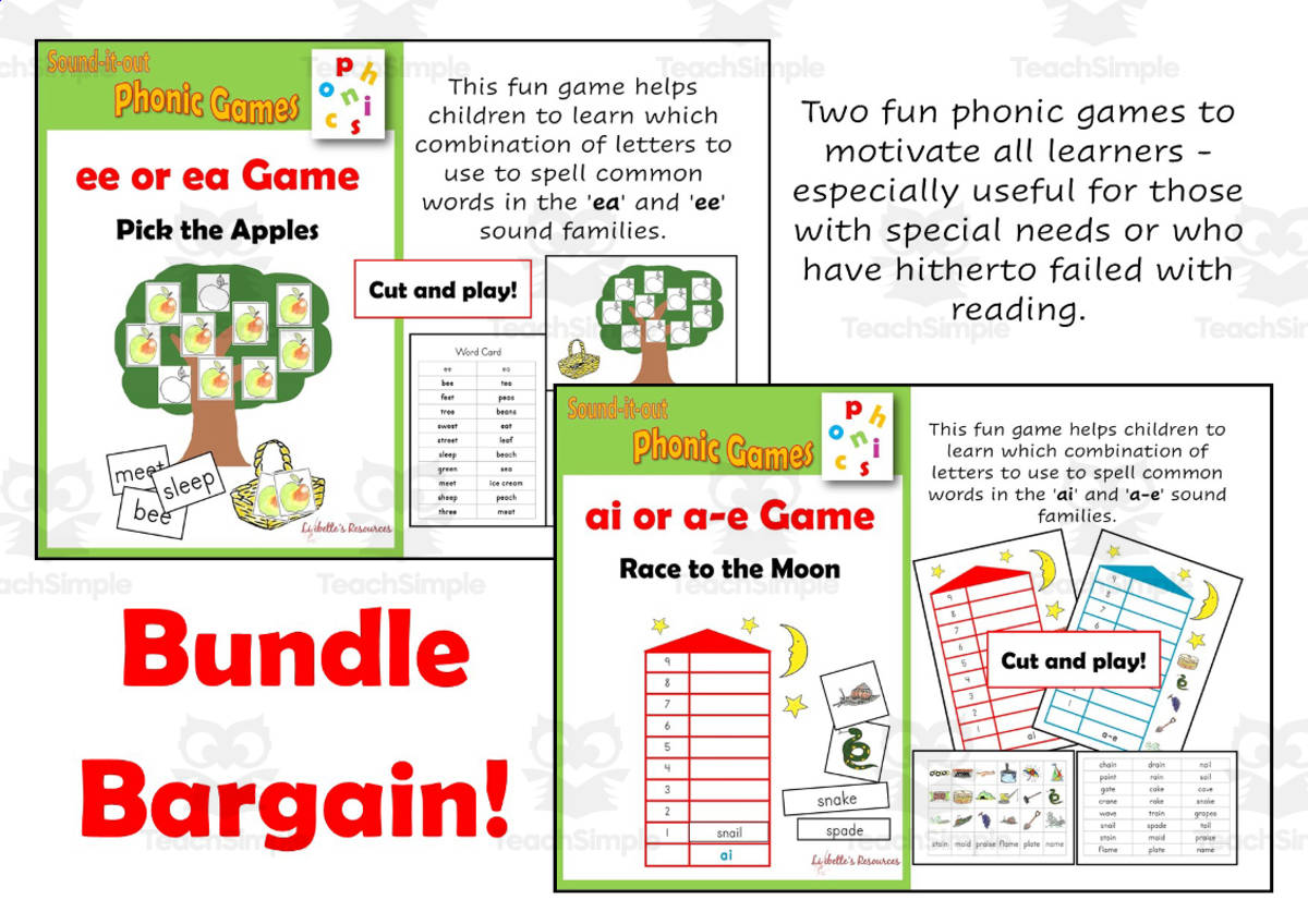 An educational teaching resource from Lilibette's Resources entitled Long Vowel Phonic Games downloadable at Teach Simple.