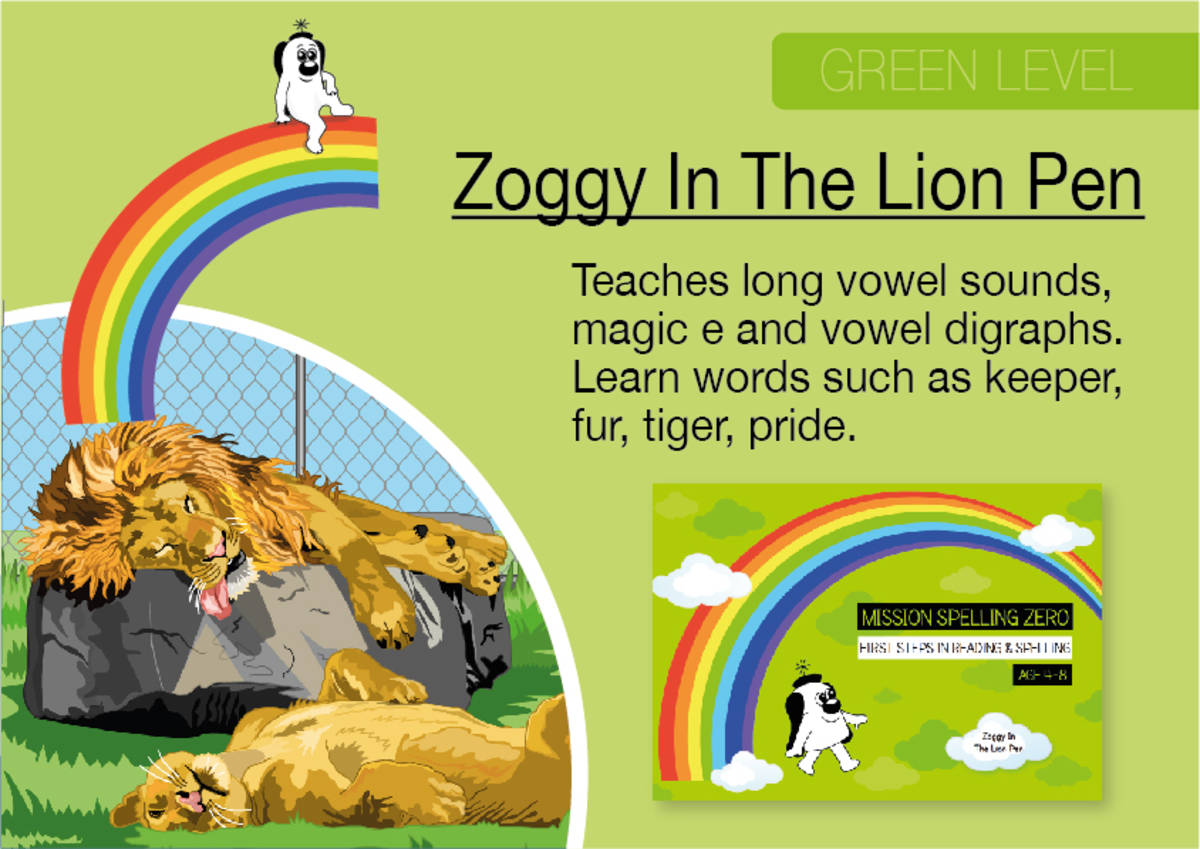 An educational teaching resource from Guinea Pig Education entitled Long Vowel Sounds, Magic E And Vowel Digraphs: Zoggy In The Lion Pen downloadable at Teach Simple.
