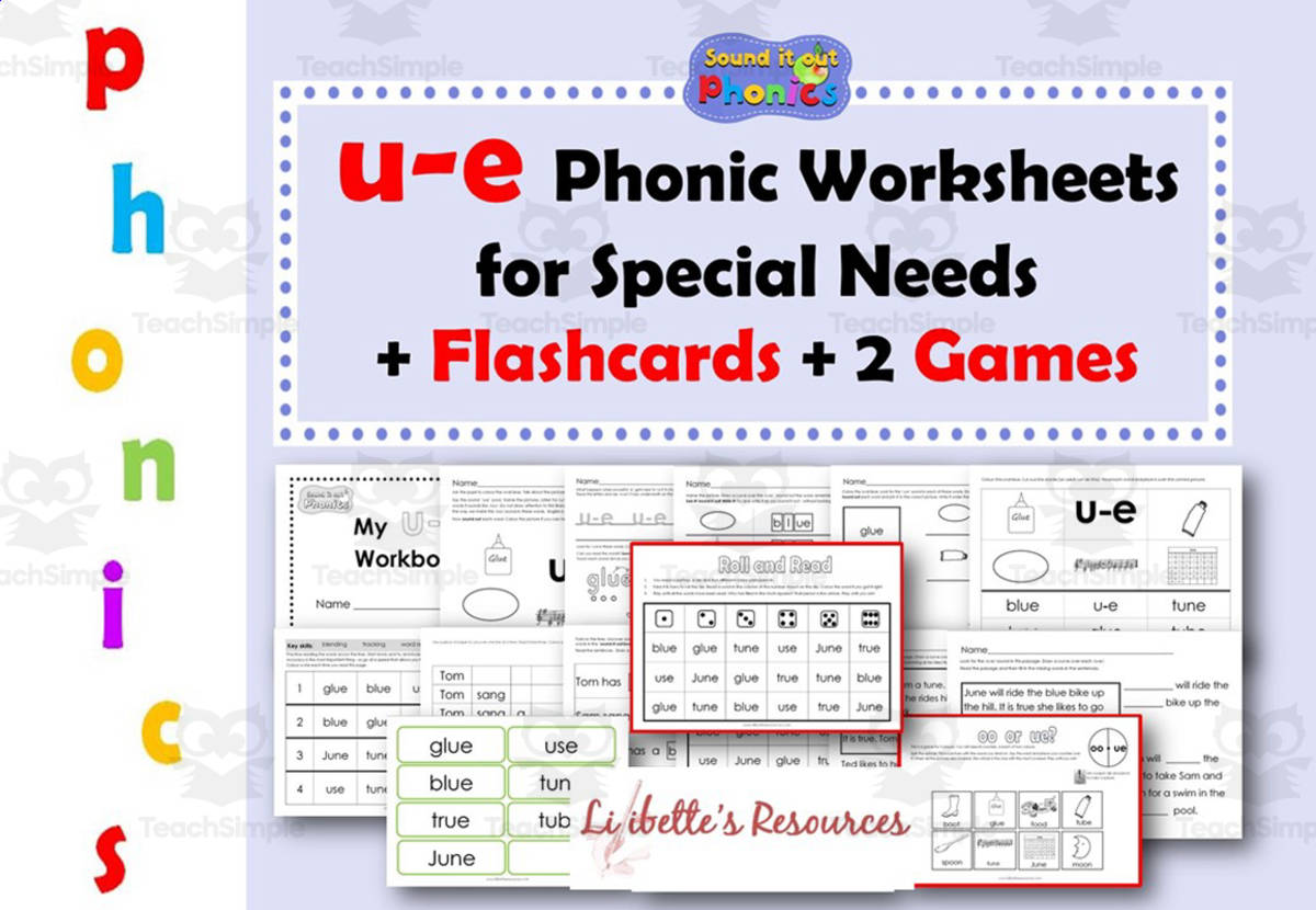 An educational teaching resource from Lilibette's Resources entitled Long Vowel Worksheets: U_E downloadable at Teach Simple.