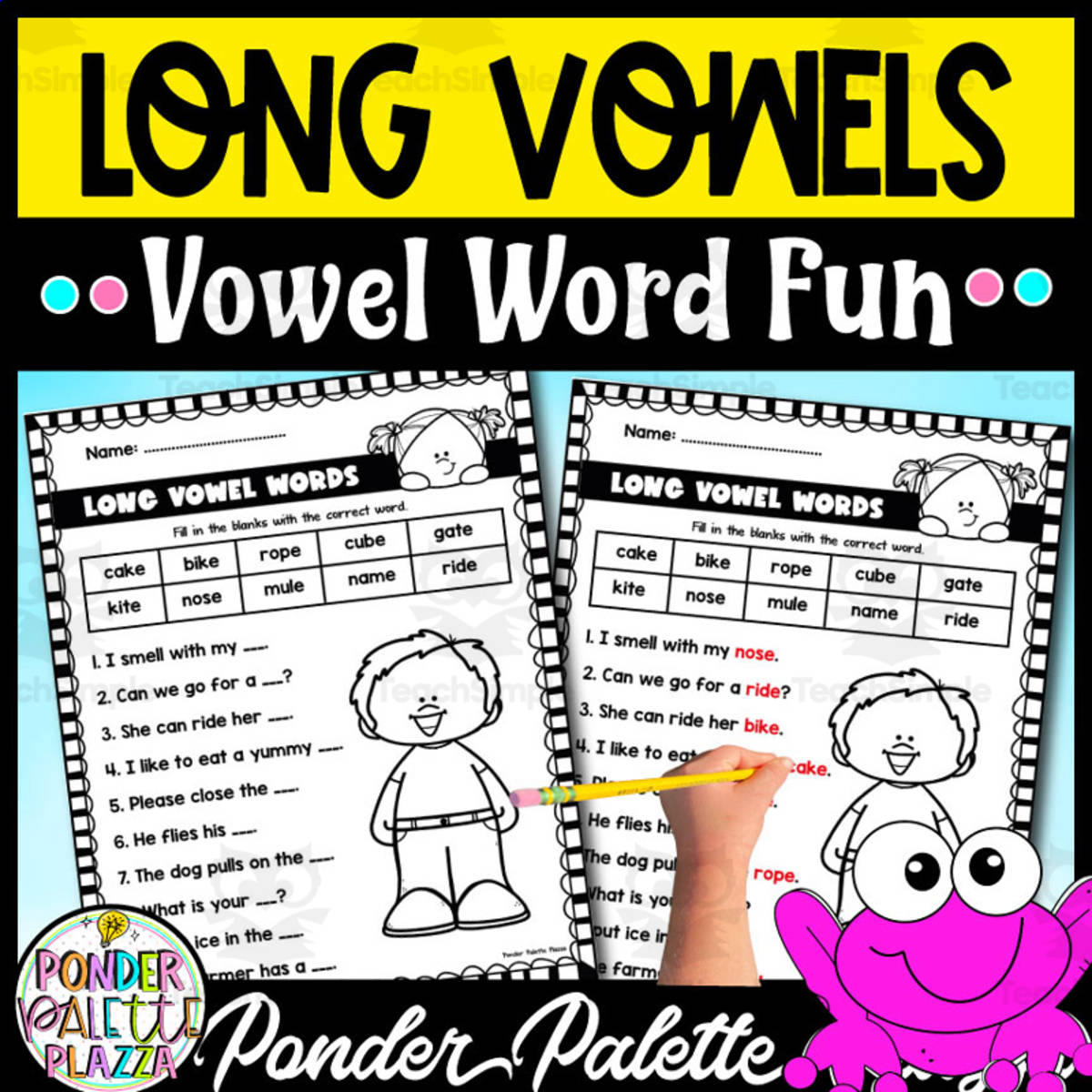 An educational teaching resource from Ponder Palette Plazza entitled Long Vowels Activity downloadable at Teach Simple.