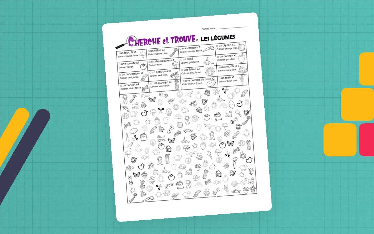An educational teaching resource from Brave Education entitled Look and Find! - Vegetables ( French Version ) downloadable at Teach Simple.