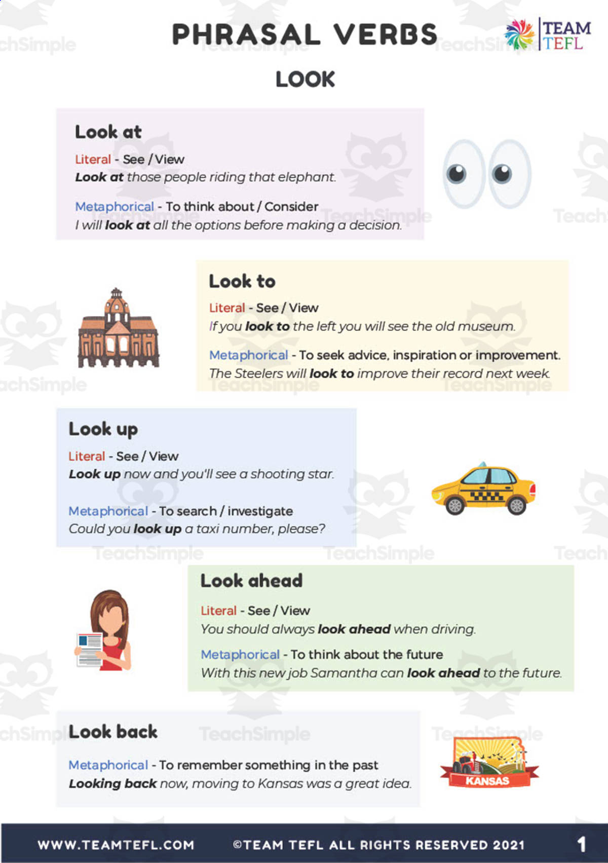 An educational teaching resource from TEAM TEFL entitled Look | Phrasal Verbs Exercises downloadable at Teach Simple.