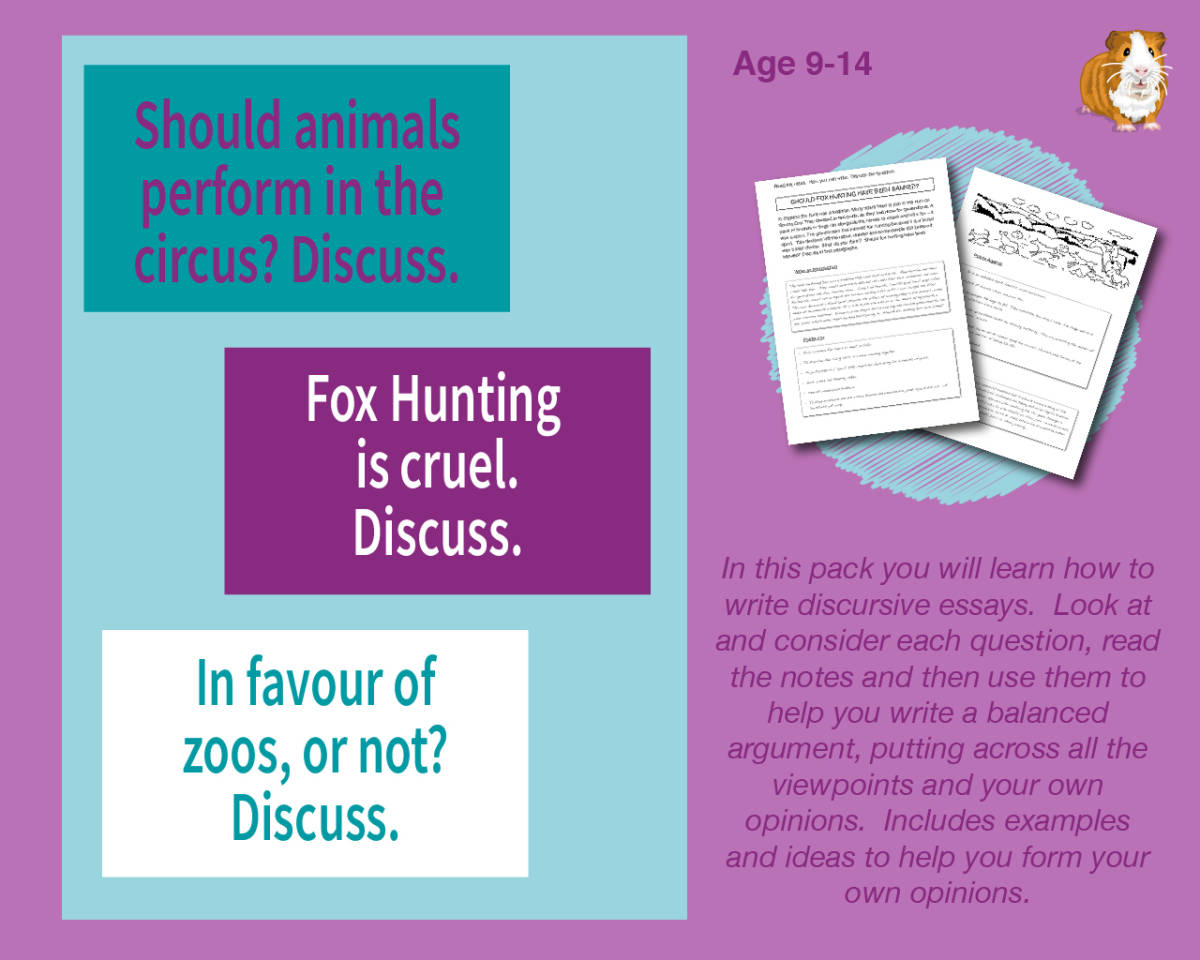 An educational teaching resource from Guinea Pig Education entitled Lots Of Discursive Essays To Write: Pack 1 (9-14 years) downloadable at Teach Simple.
