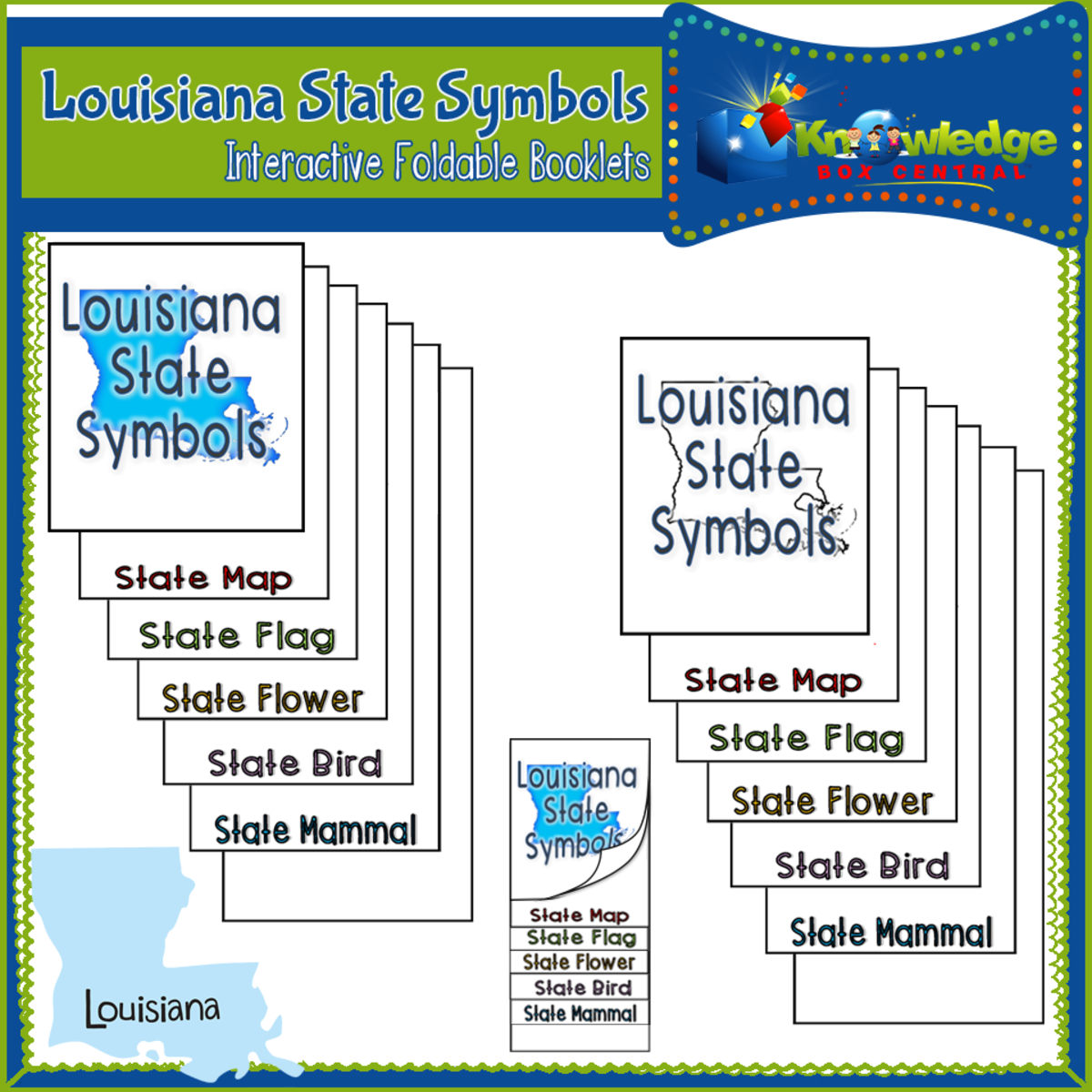 An educational teaching resource from Knowledge Box Central entitled Louisiana State Symbols Interactive Foldable Booklets - EBOOK downloadable at Teach Simple.