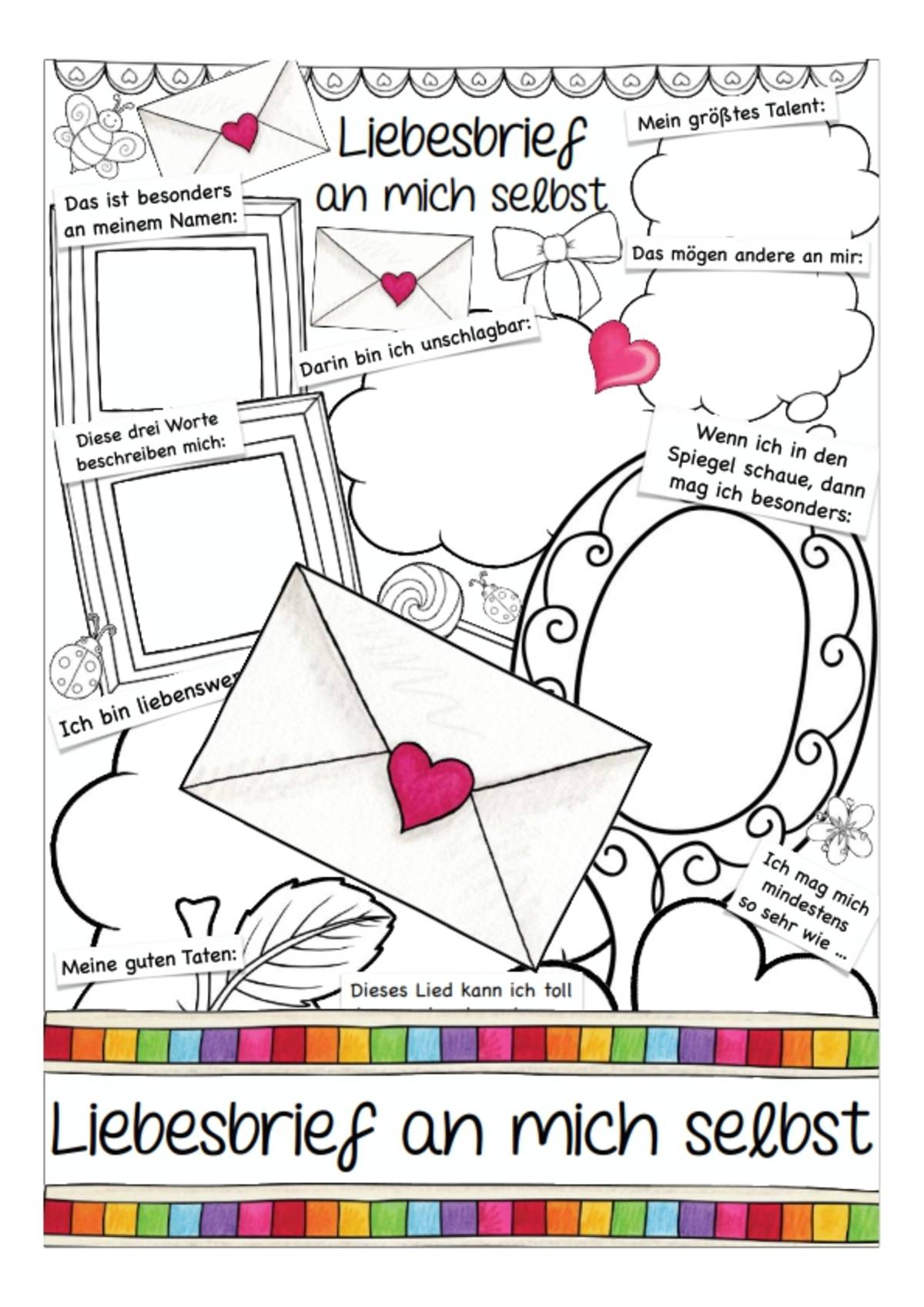 An educational teaching resource from Better Teaching Resources entitled Love Letter to Myself Worksheet (German) downloadable at Teach Simple.