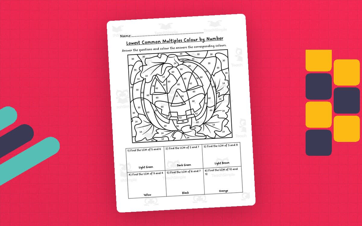 An educational teaching resource from Mrs. B Secondary Math entitled Lowest Common Multiples Color by Number Activity downloadable at Teach Simple.
