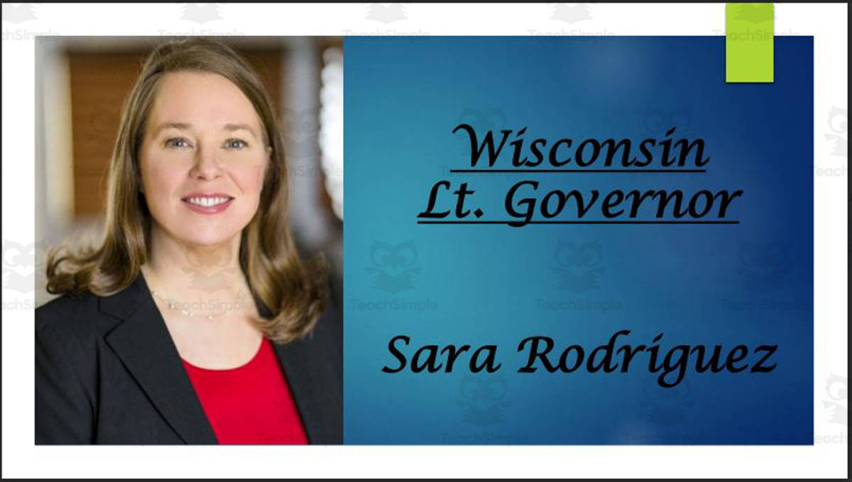 An educational teaching resource from Mr. Matthews Teacher Store entitled Lt. Governor Sara Rodriguez (WI) Biography PowerPoint downloadable at Teach Simple.