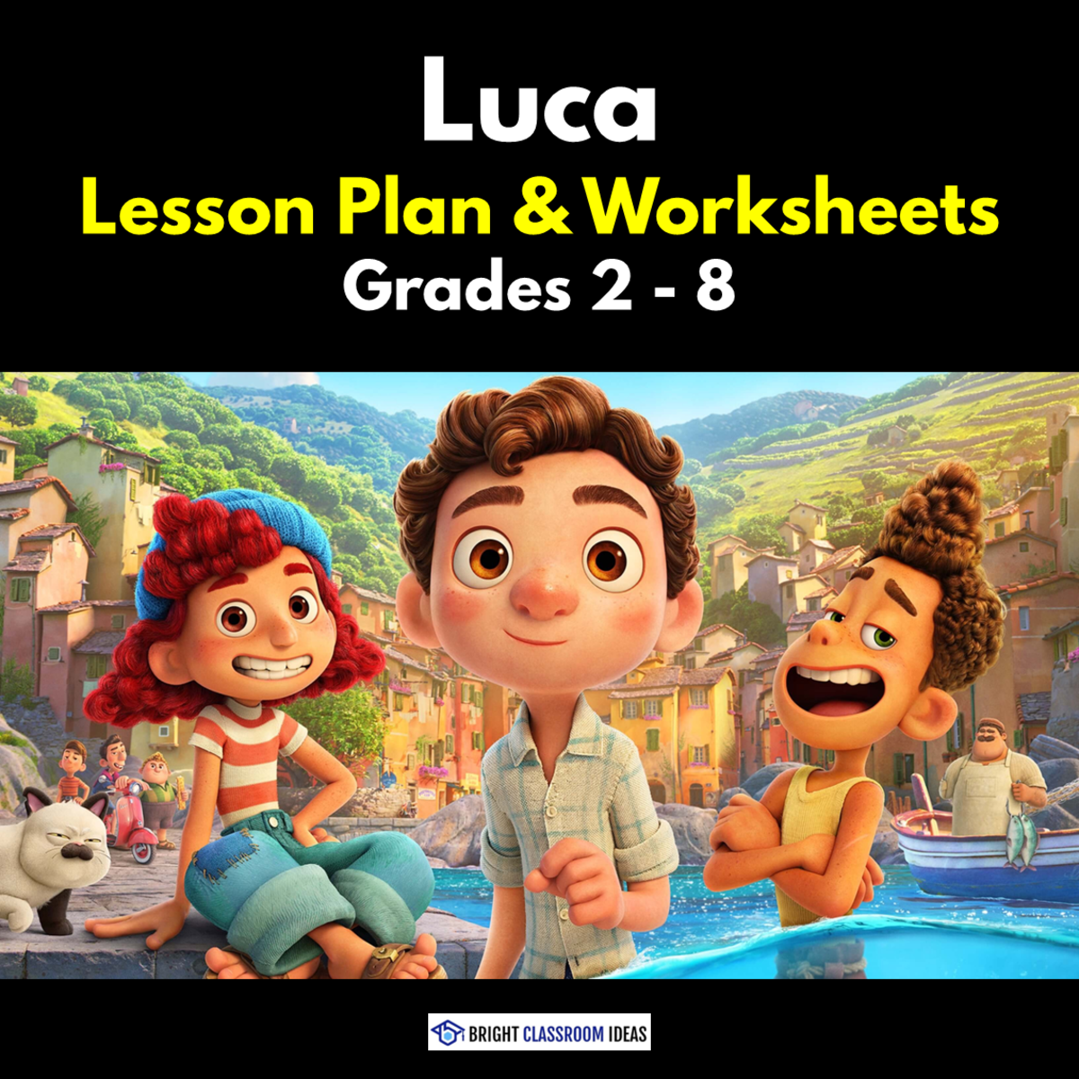 An educational teaching resource from Bright Classroom Ideas Marketplace entitled 'Luca' Lesson Plan & Worksheets | Grades 2 - 8 downloadable at Teach Simple.