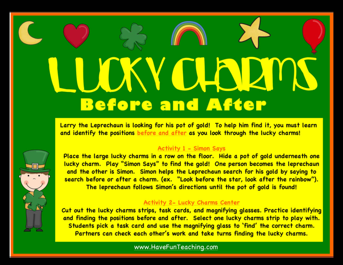 An educational teaching resource from Have Fun Teaching entitled Lucky Charms Before and After Activity downloadable at Teach Simple.