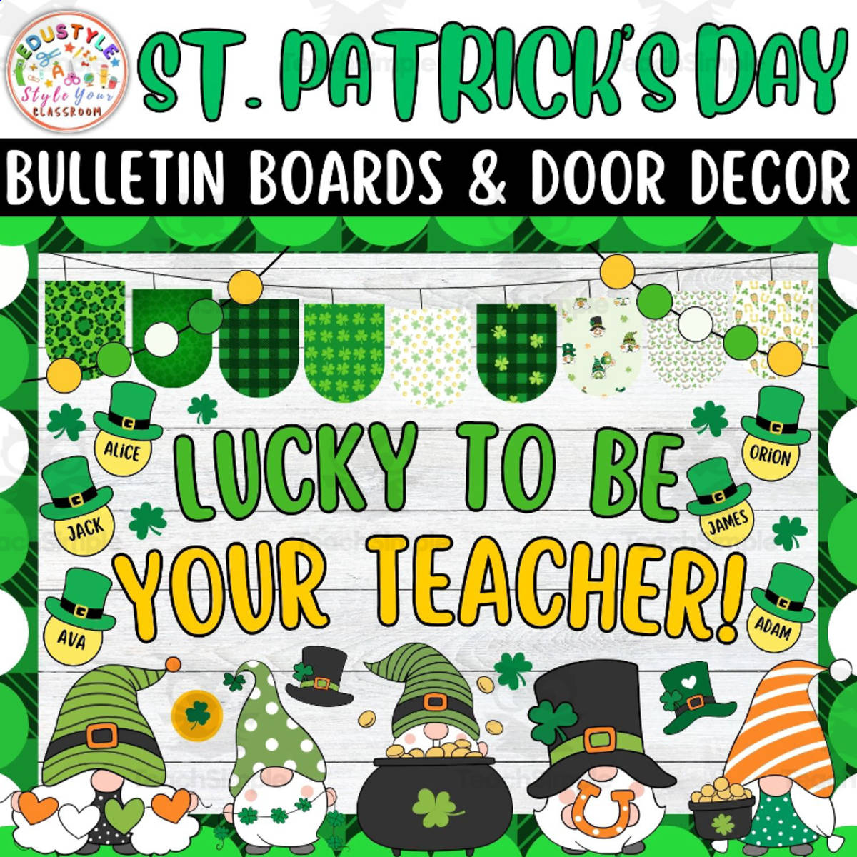 An educational teaching resource from Style Your Classroom entitled Lucky To Be Your Teacher!: St. Patrick's Day Bulletin Boards kits downloadable at Teach Simple.
