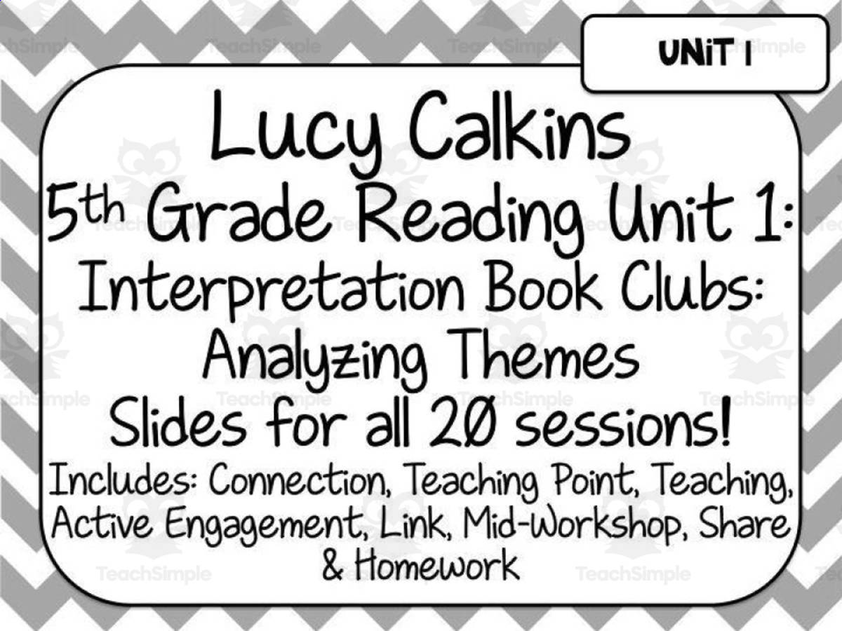 An educational teaching resource from Brook Creaser entitled Lucy Calkins Reading for 5th Grade | Unit 1: Interpreting Book Clubs downloadable at Teach Simple.