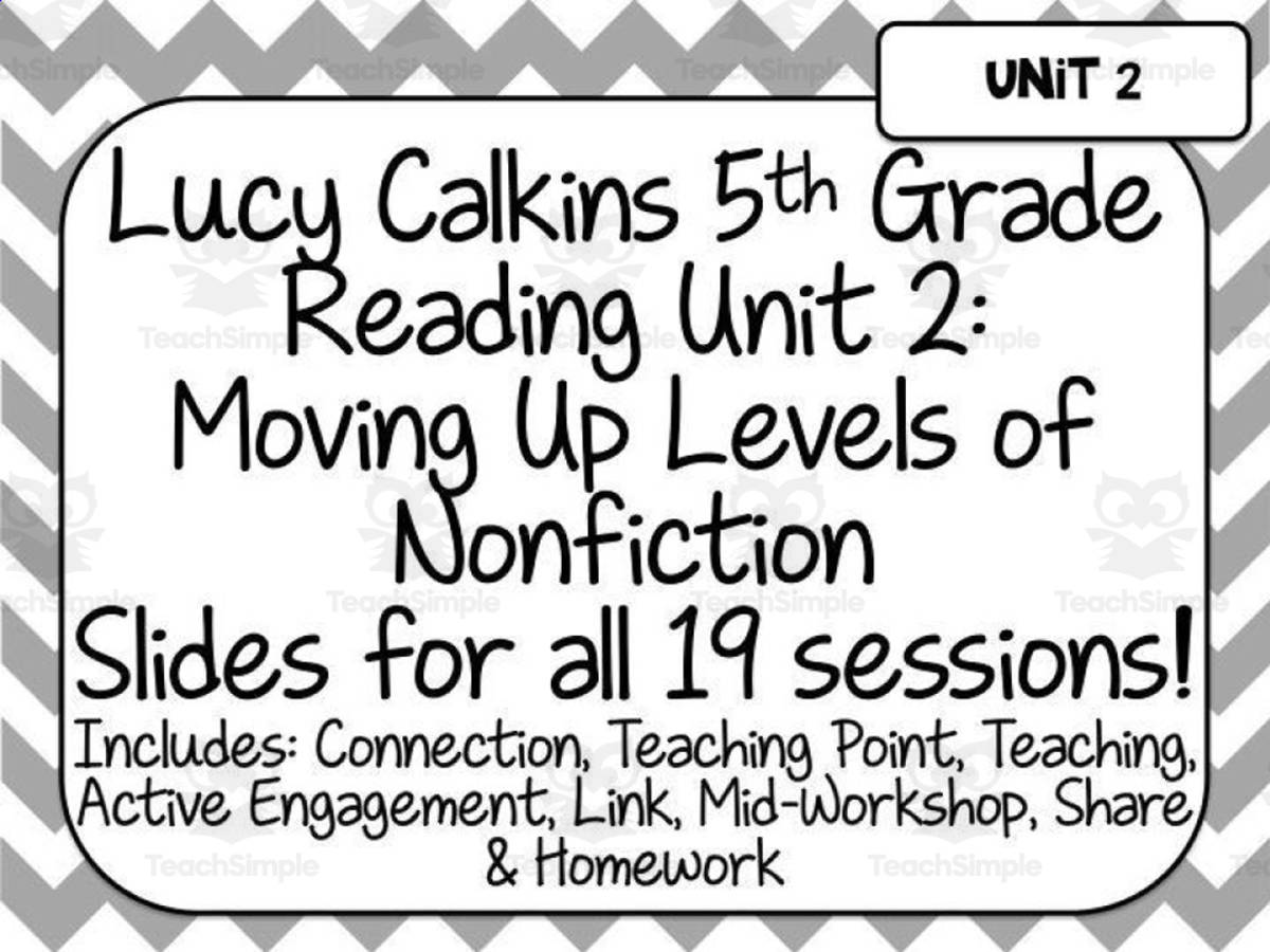 An educational teaching resource from Brook Creaser entitled Lucy Calkins Reading for 5th Grade | Unit 2: Levels of Nonfiction downloadable at Teach Simple.