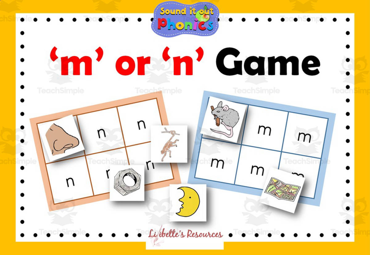 An educational teaching resource from Lilibette's Resources entitled M or N Game Black/White and Colour version downloadable at Teach Simple.