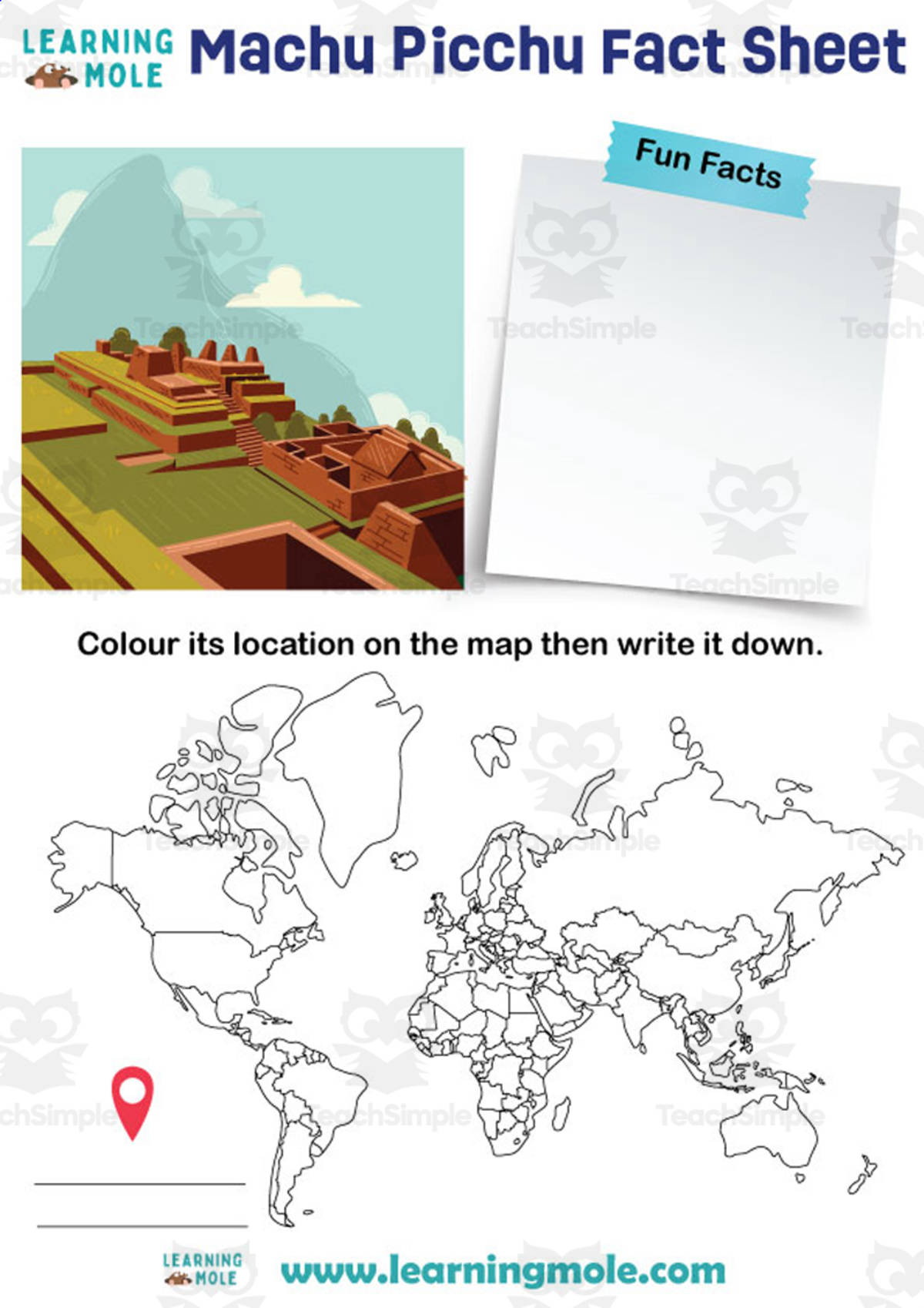 An educational teaching resource from Educational Voice entitled Machu Picchu Activity downloadable at Teach Simple.