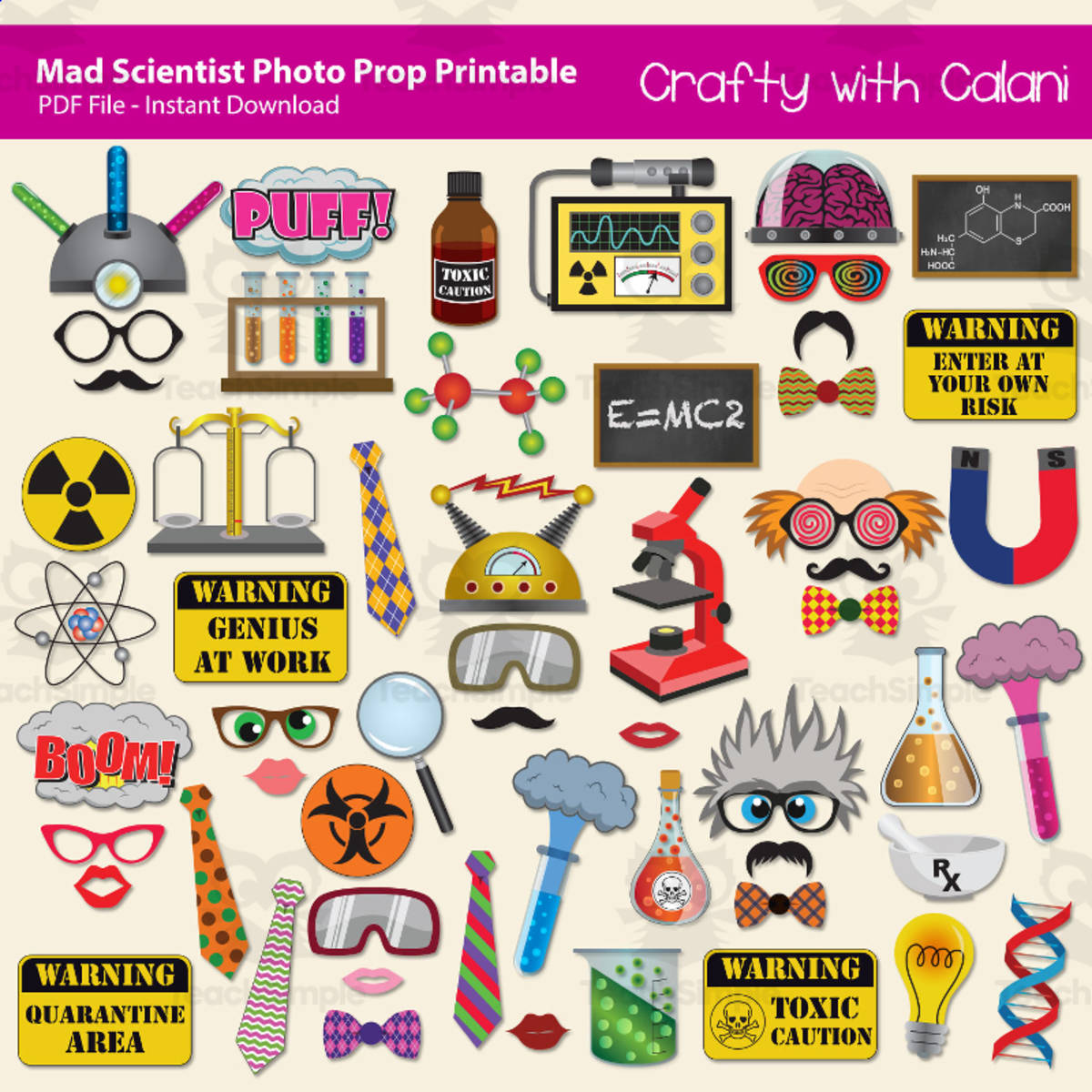 An educational teaching resource from Crafty with Calani entitled Mad Scientist Printable Photo Booth Prop Classroom Activity downloadable at Teach Simple.