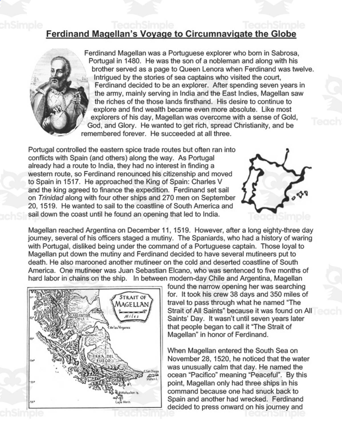An educational teaching resource from DrDrew entitled Magellan's Circumnavigation Voyage | Comprehension Questions downloadable at Teach Simple.