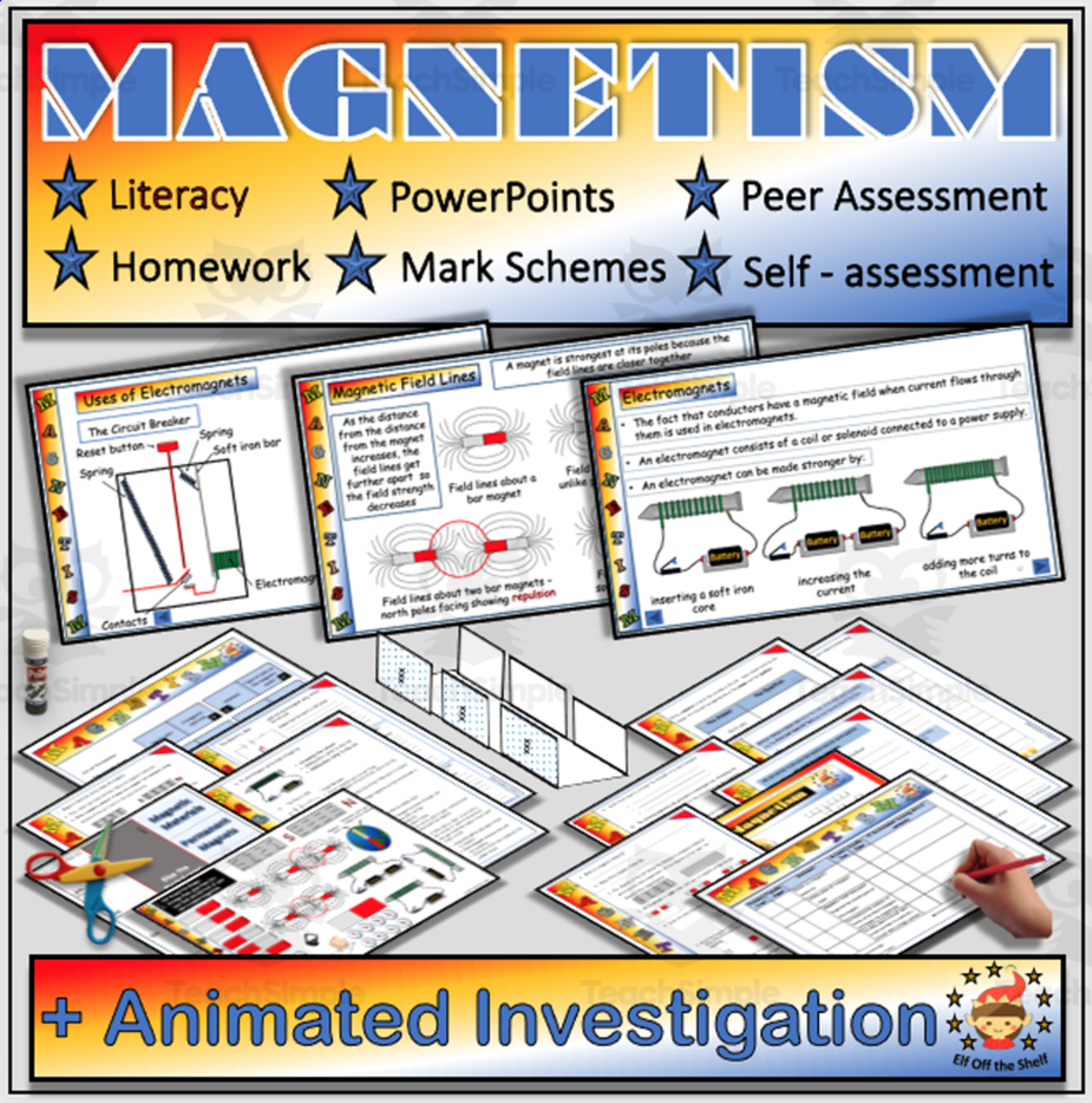 An educational teaching resource from Elf off the Shelf Resources entitled Magnetism Fully Resourced Lesson Plus Animated Investigation downloadable at Teach Simple.