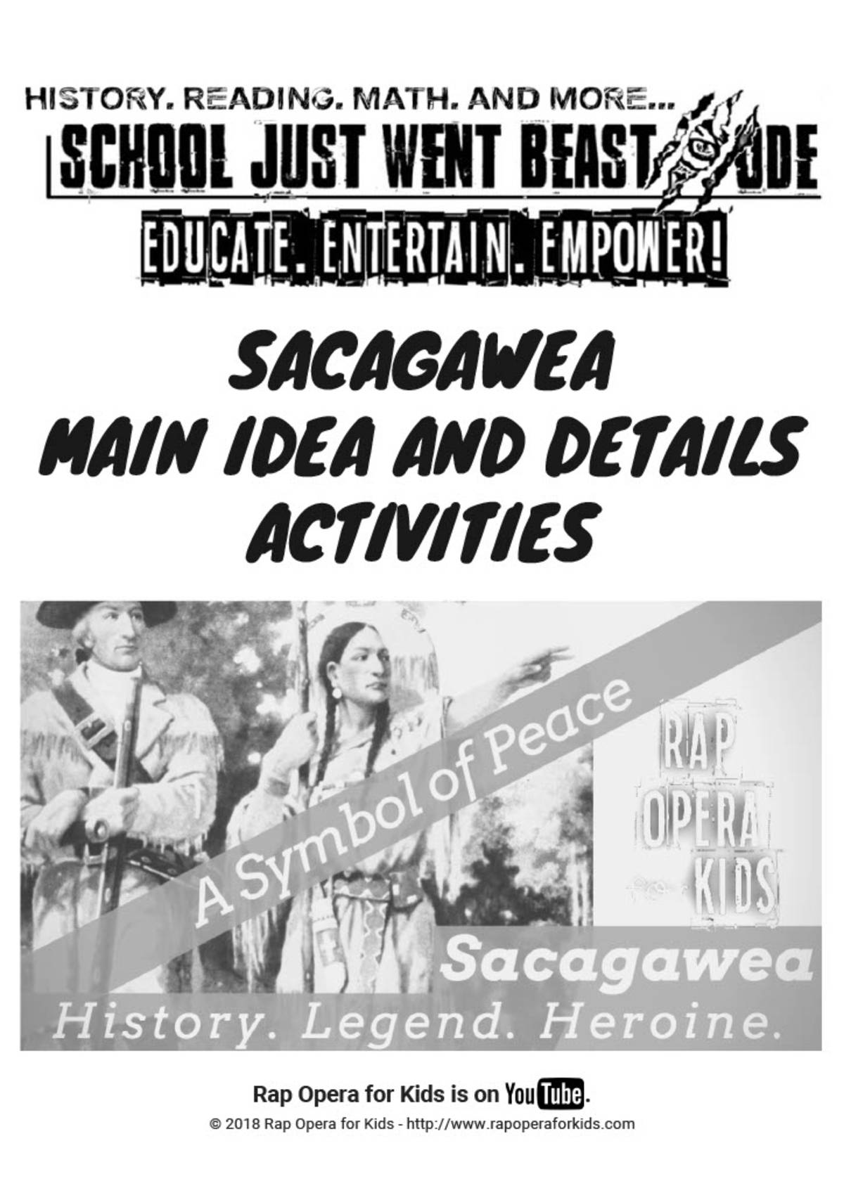 An educational teaching resource from Rap Opera for Kids! entitled Main Idea and Details Activities: Sacagawea | Nonfiction Passage with Questions downloadable at Teach Simple.