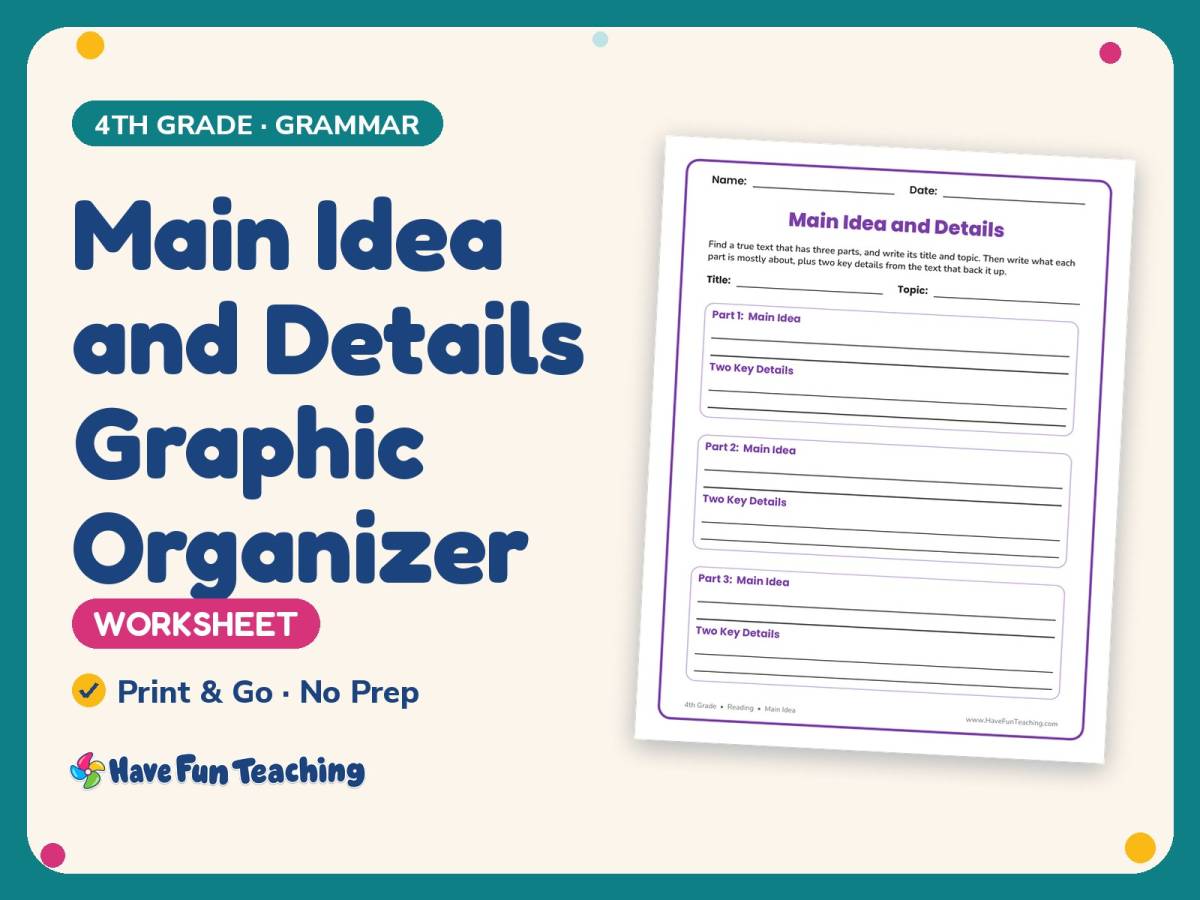 Main Idea and Details Graphic Organizer – 4th Grade Grammar Practice preview