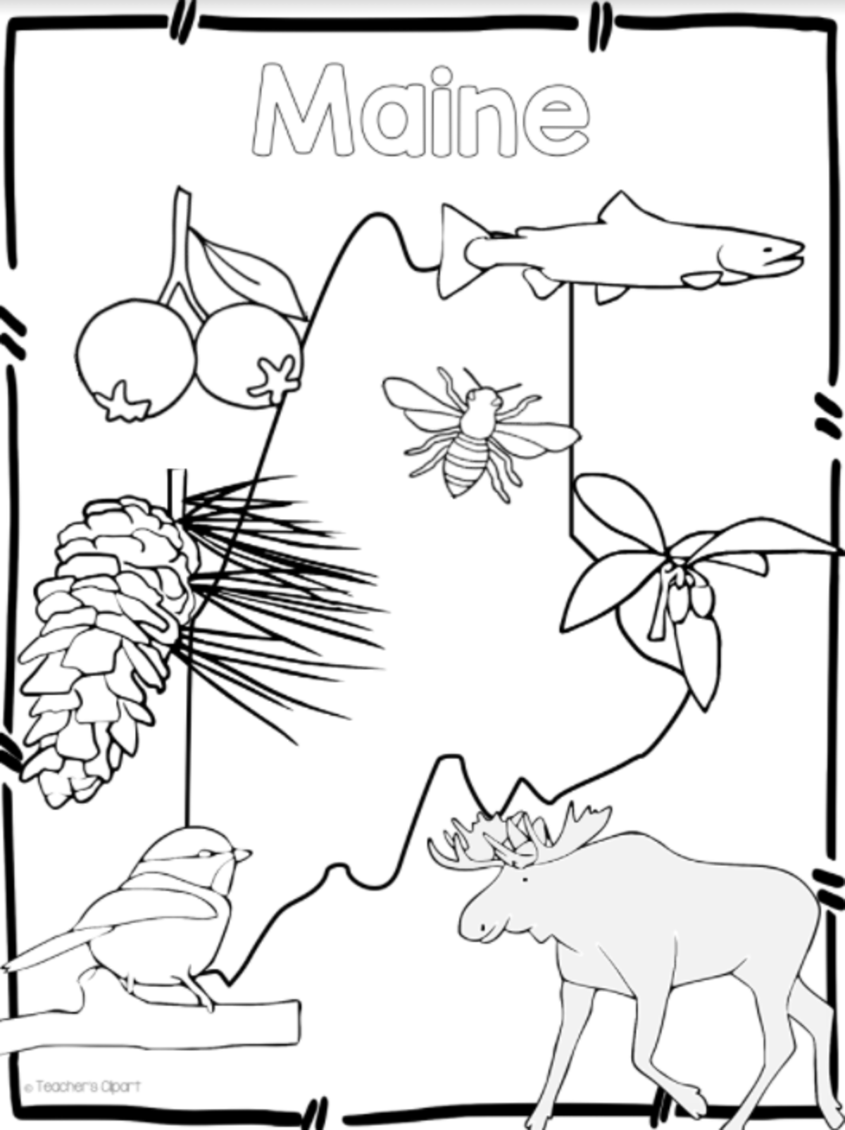 An educational teaching resource from Teacher's Clipart entitled Maine State Symbols Clip Art downloadable at Teach Simple.