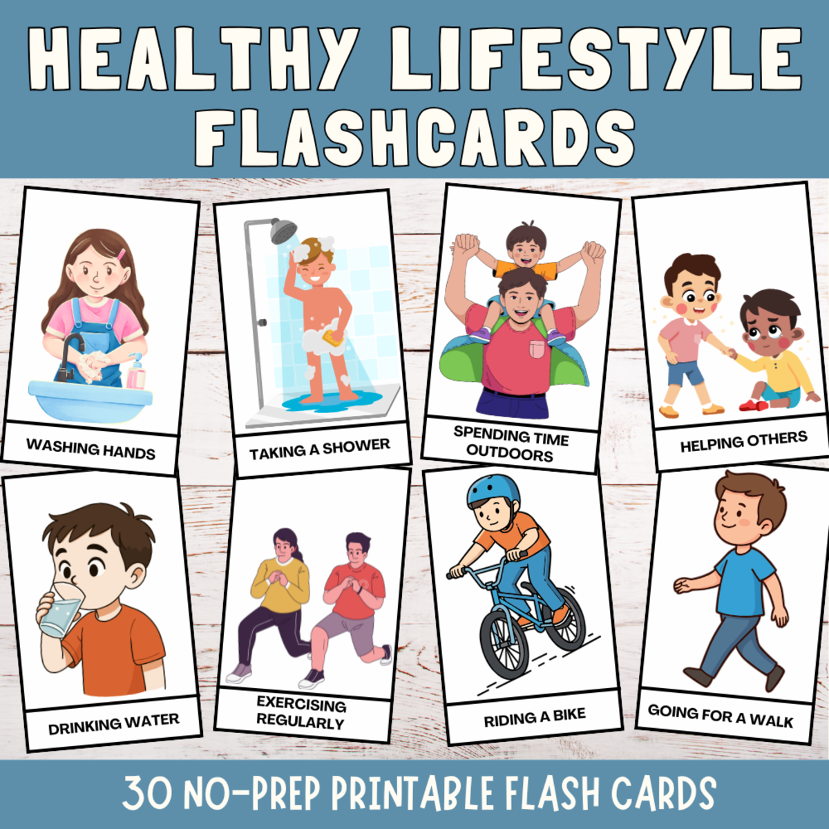 An educational teaching resource from Perfect_Printables entitled Maintaining a Healthy Lifestyle Flashcards | 3-Part Health & Wellness downloadable at Teach Simple.