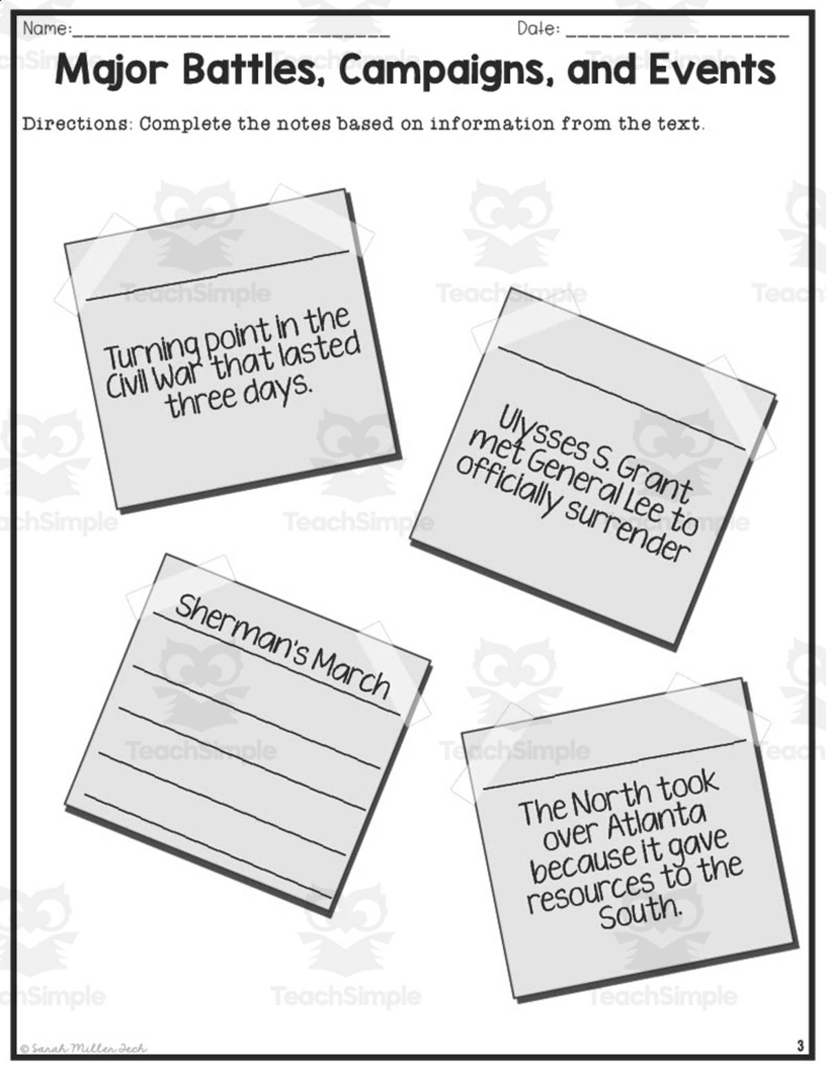 An educational teaching resource from Sarah Miller Tech entitled Major Events of the Civil War Reading Packet downloadable at Teach Simple.