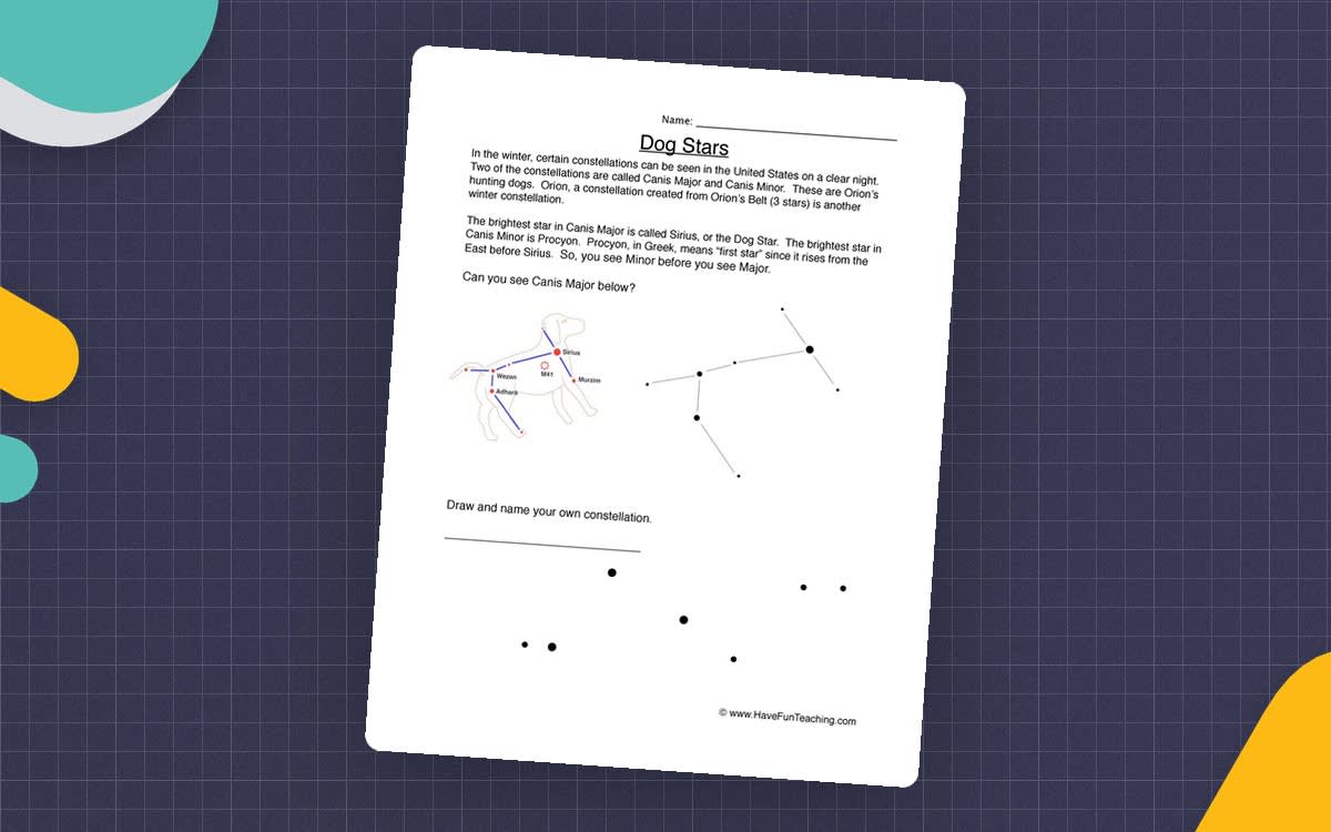 An educational teaching resource from Have Fun Teaching entitled Make a Constellation Worksheet downloadable at Teach Simple.