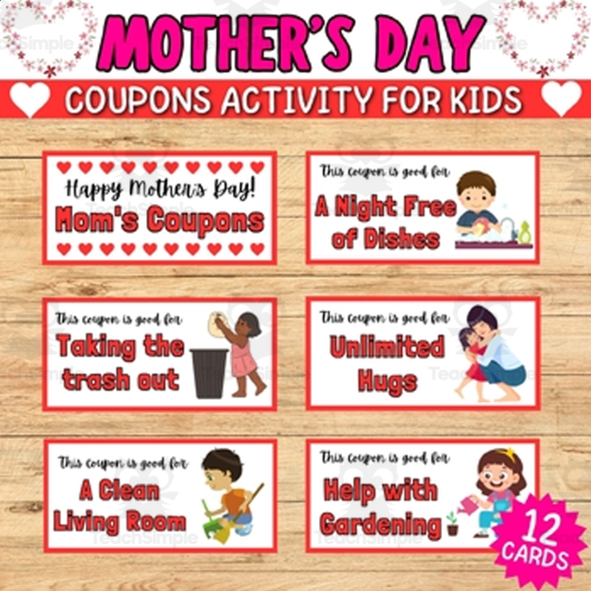 An educational teaching resource from Style Your Classroom entitled Mother's Day Coupons for Kids – Easy Printable Gift downloadable at Teach Simple.