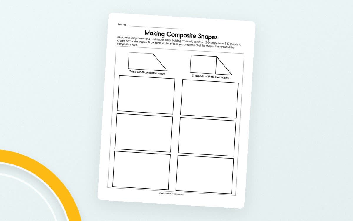 An educational teaching resource from Have Fun Teaching entitled Making Composite Shapes Worksheet downloadable at Teach Simple.