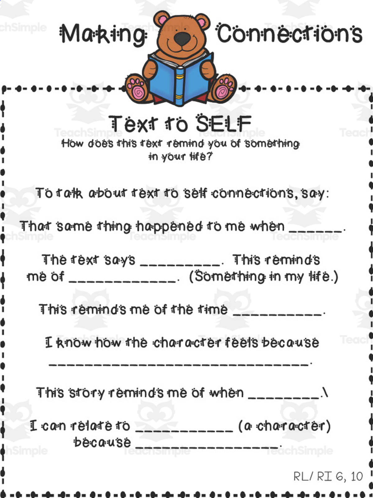 An educational teaching resource from First in Line entitled Making Connections Anchor Chart downloadable at Teach Simple.