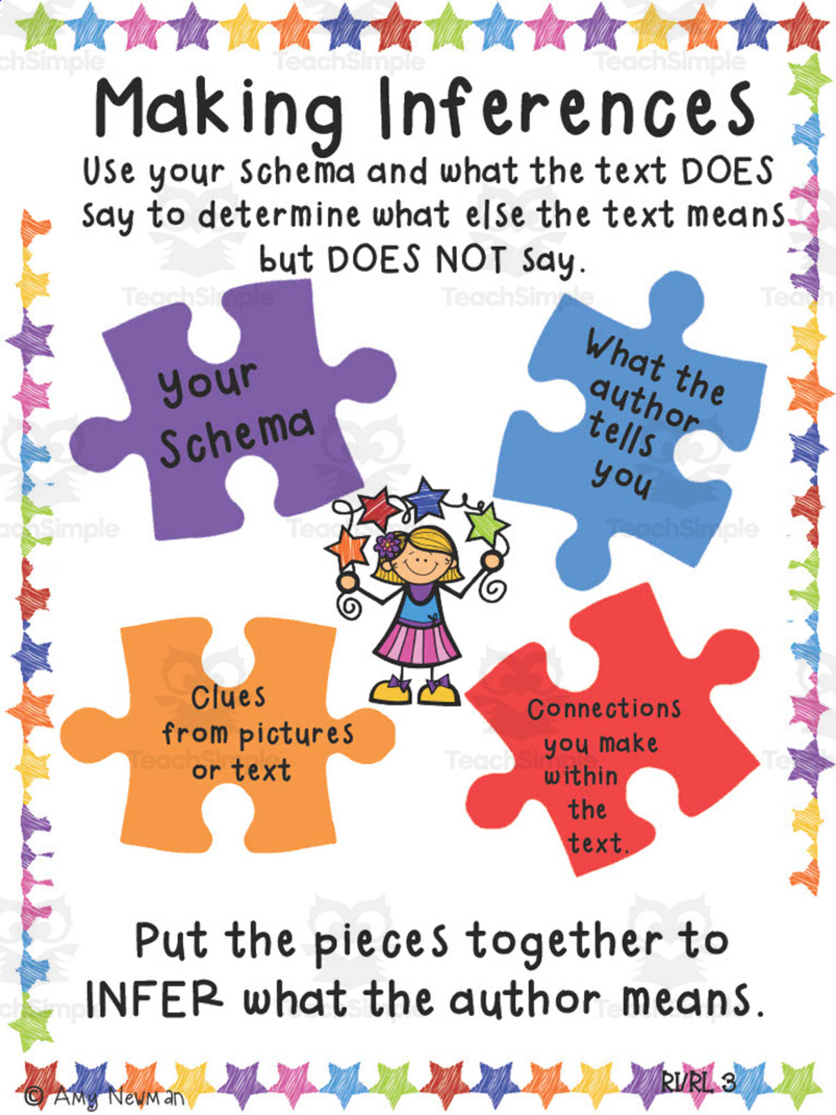 An educational teaching resource from First in Line entitled Making Inferences Anchor Chart downloadable at Teach Simple.