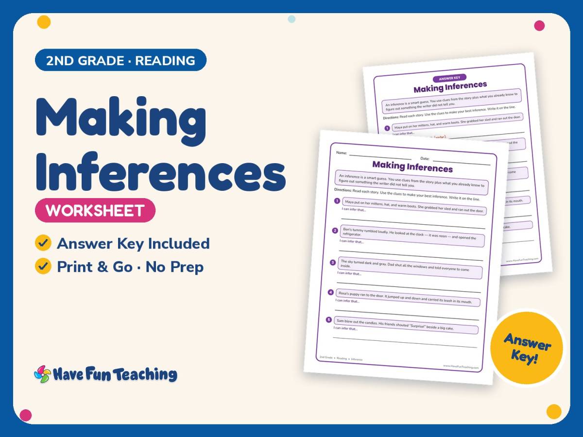 Making Inferences Worksheet – 2nd Grade Reading Practice + Answer Key preview
