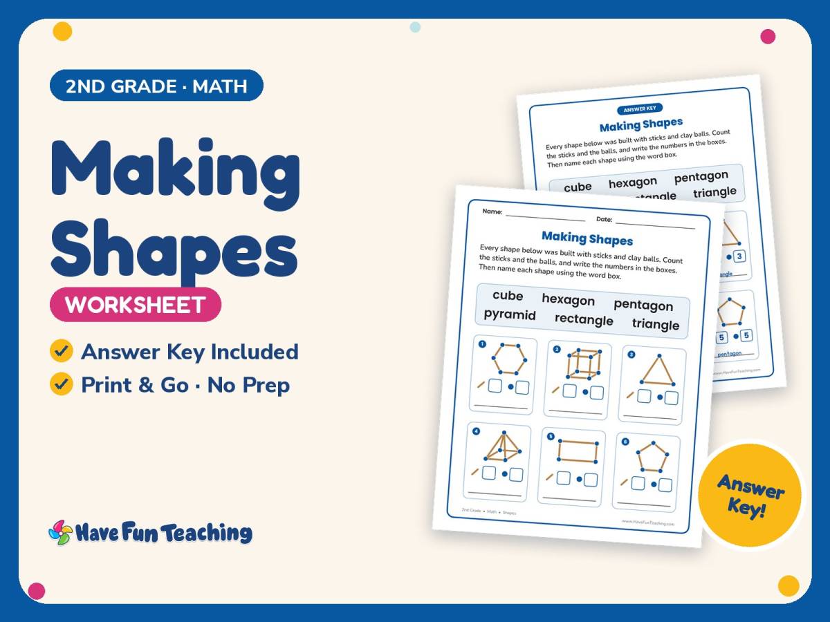 Making Shapes Worksheet – 2nd Grade Geometry Practice + Answer Key preview