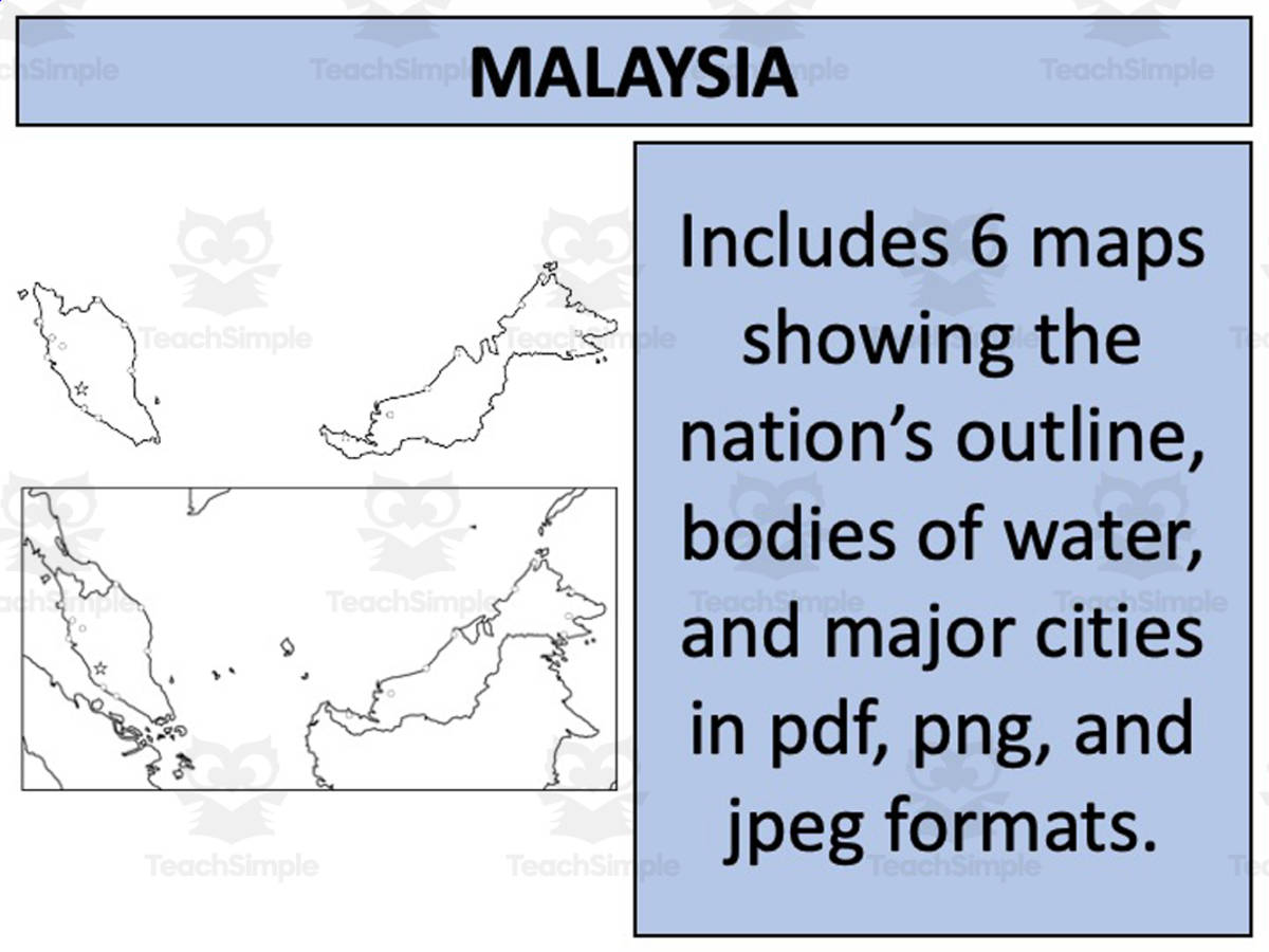 An educational teaching resource from Mr Gray History entitled Malaysia Map Resources downloadable at Teach Simple.