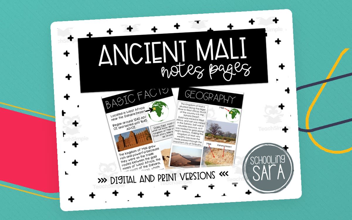 An educational teaching resource from SchoolingSara entitled Mali Social Studies Notebook downloadable at Teach Simple.