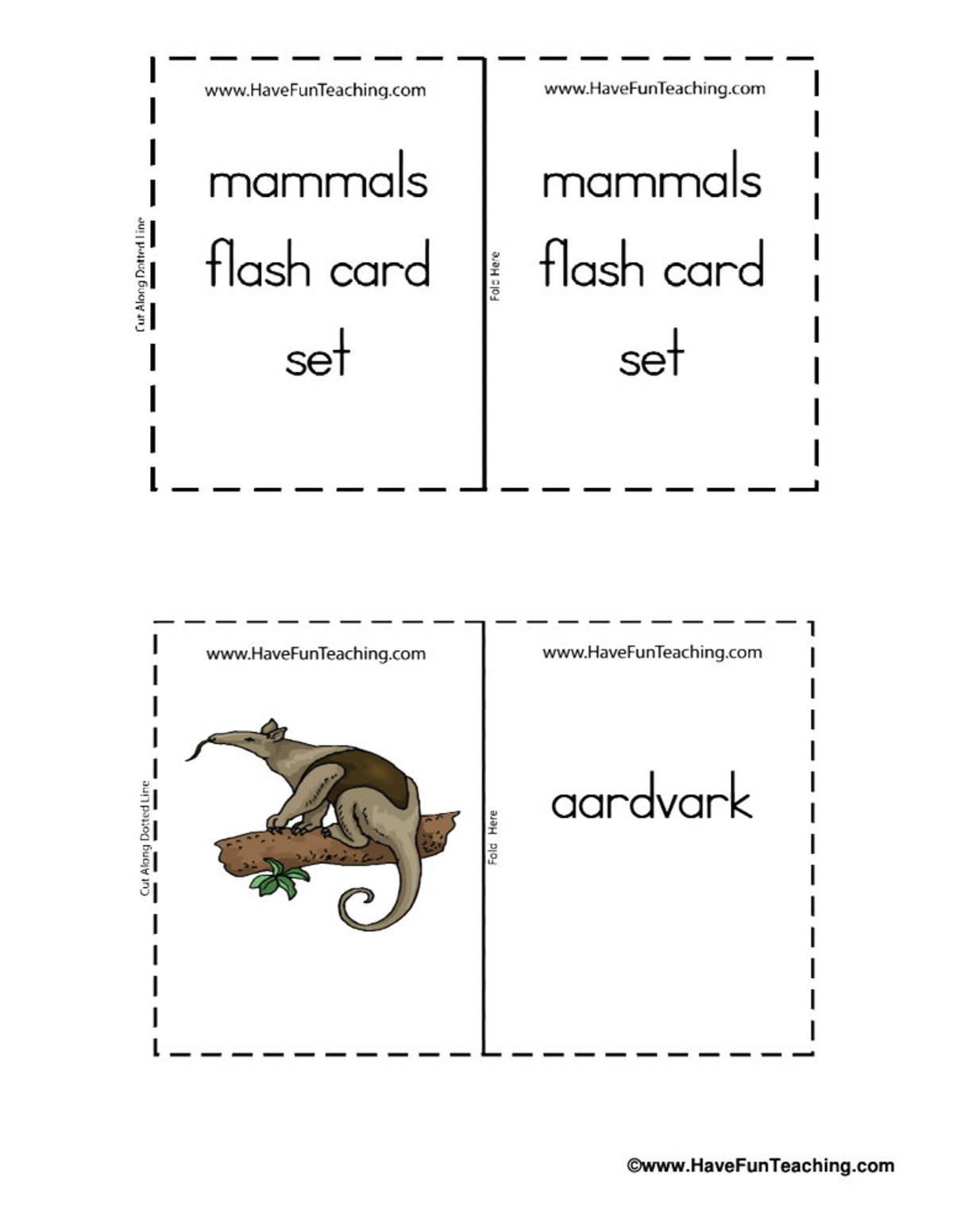 An educational teaching resource from Have Fun Teaching entitled Mammals Cartoon Flash Cards downloadable at Teach Simple.