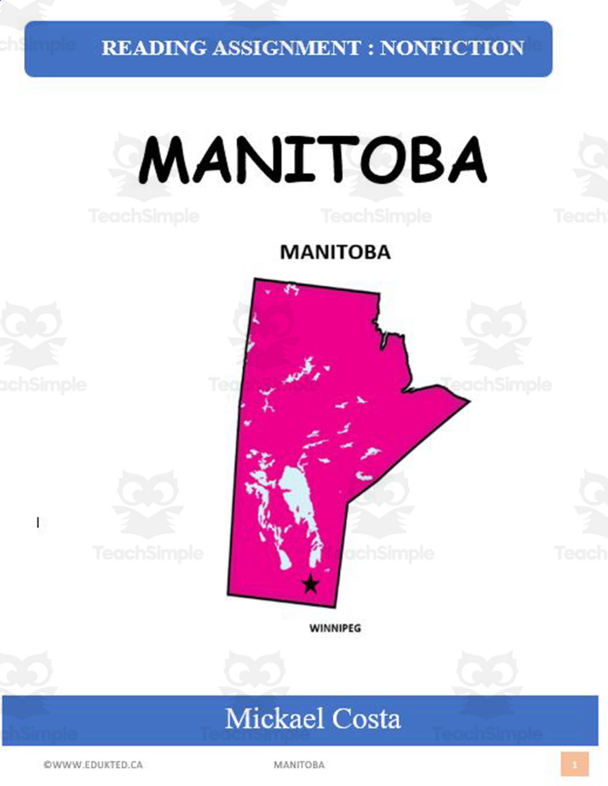 An educational teaching resource from Learn it ANY way entitled Manitoba (#1372) downloadable at Teach Simple.