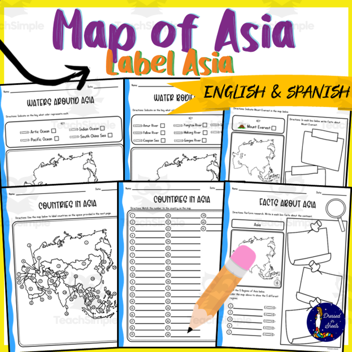 An educational teaching resource from Soumara Siddiqui entitled Map of Asia Label Asia downloadable at Teach Simple.