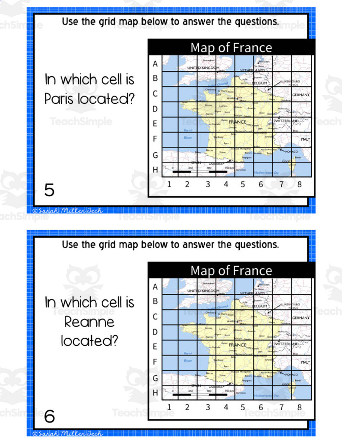 An educational teaching resource from Sarah Miller Tech entitled Map Skills Task Cards + Boom Cards downloadable at Teach Simple.