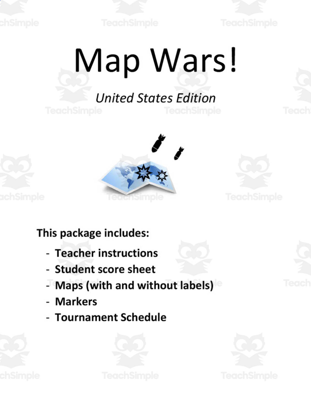 An educational teaching resource from The Social Studies Doctor entitled Map Wars: United States Edition | Interactive Geography Game downloadable at Teach Simple.