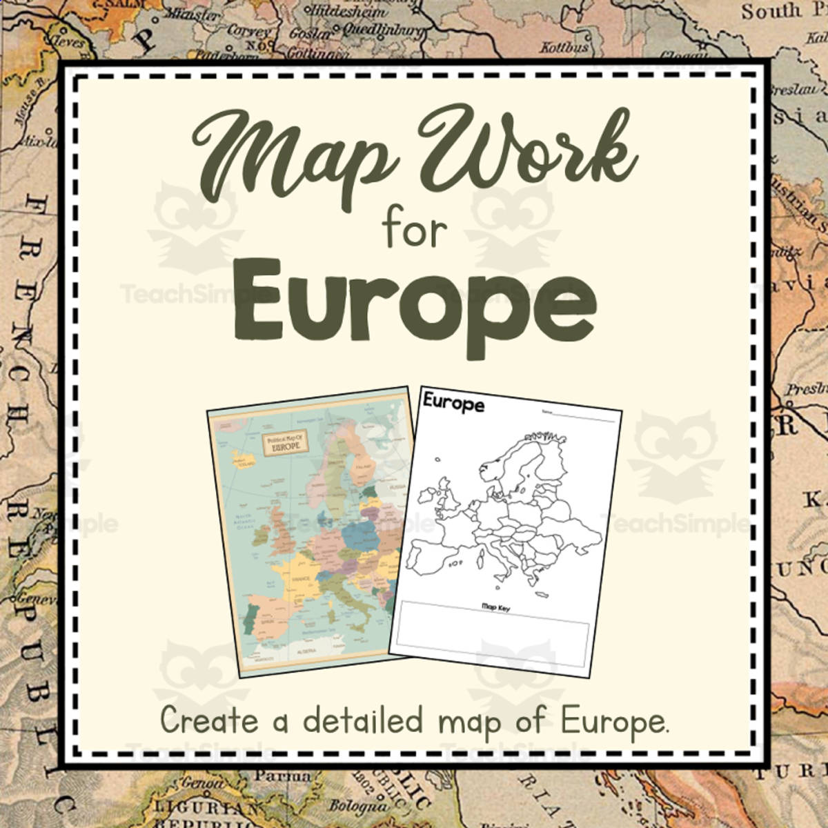 An educational teaching resource from Simply Schoolgirl entitled Map Work for Europe | Continent of Europe Unit Study | Geography Bundle downloadable at Teach Simple.