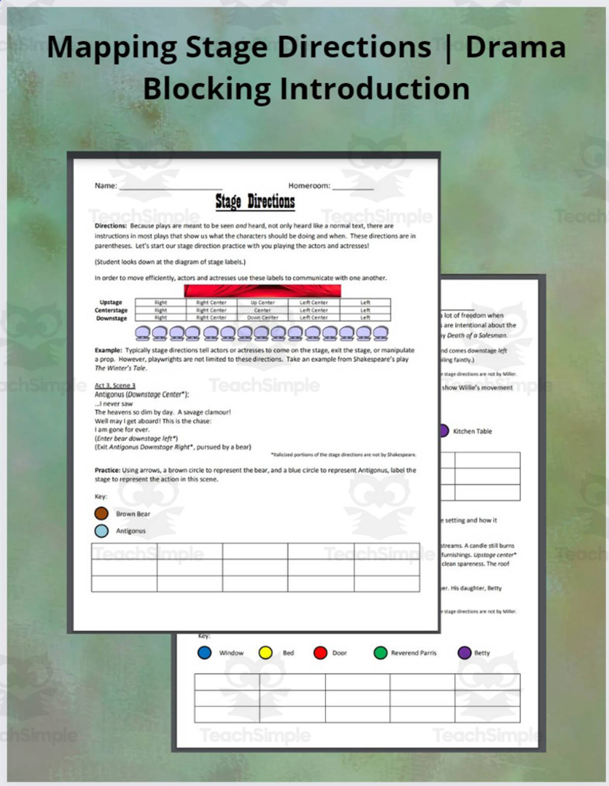 An educational teaching resource from ELA Resources entitled Mapping Stage Directions | Drama Blocking Introduction downloadable at Teach Simple.