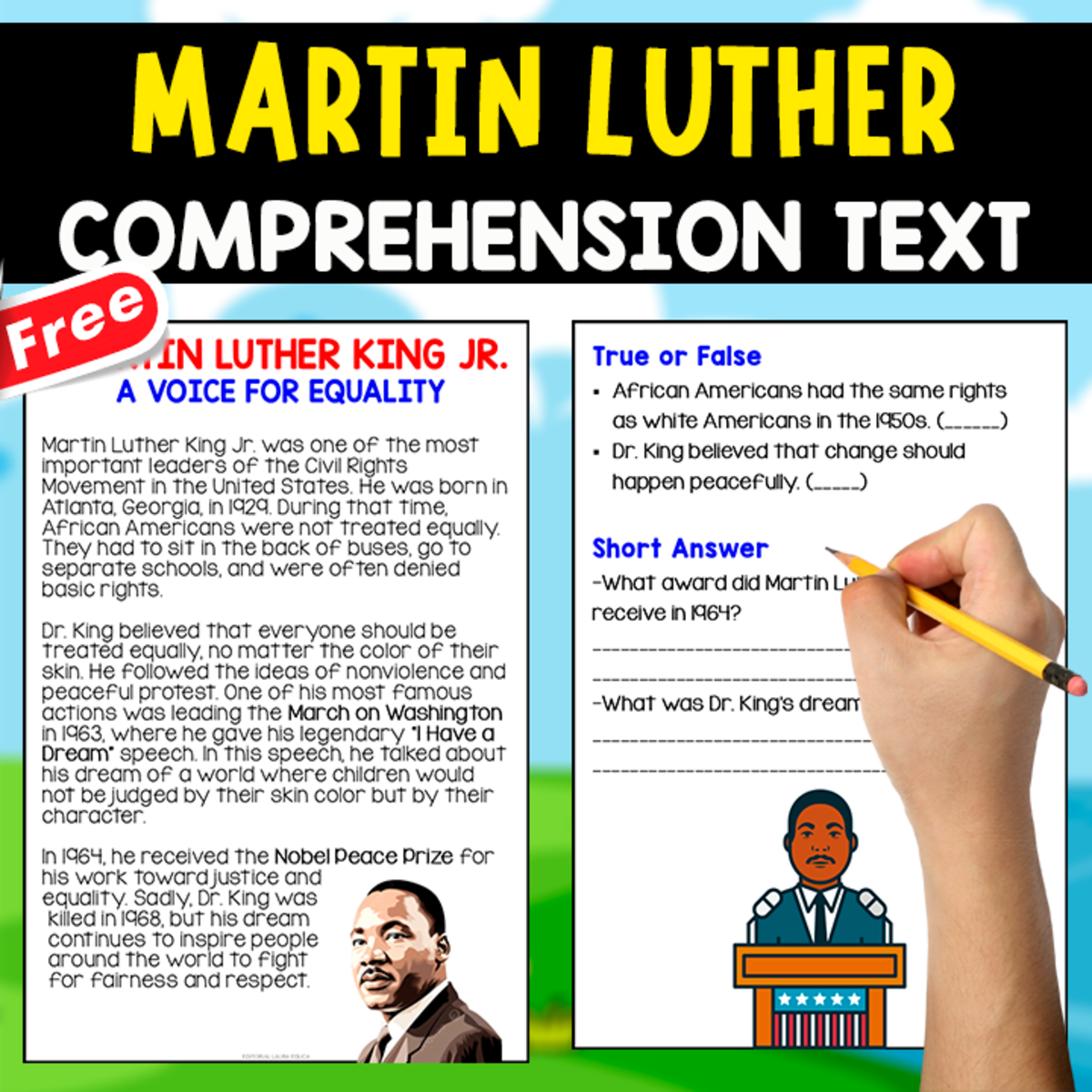 An educational teaching resource from EDITORIAL LAURA EDUCA entitled MARTIN LUTHER KING | COMPREHENSION TEXT downloadable at Teach Simple.