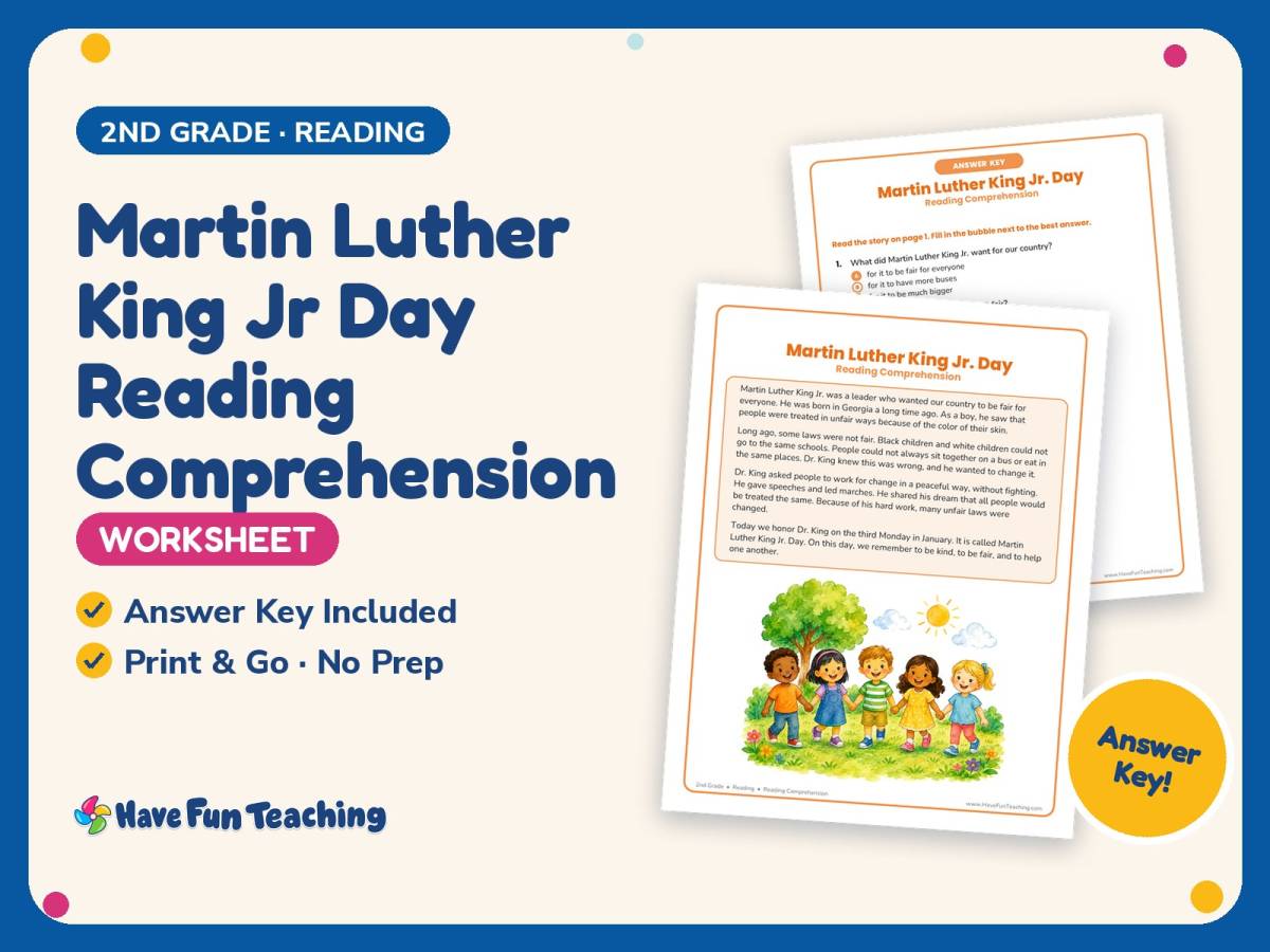 Martin Luther King Jr Day Reading Comprehension Worksheet – 2nd Grade preview