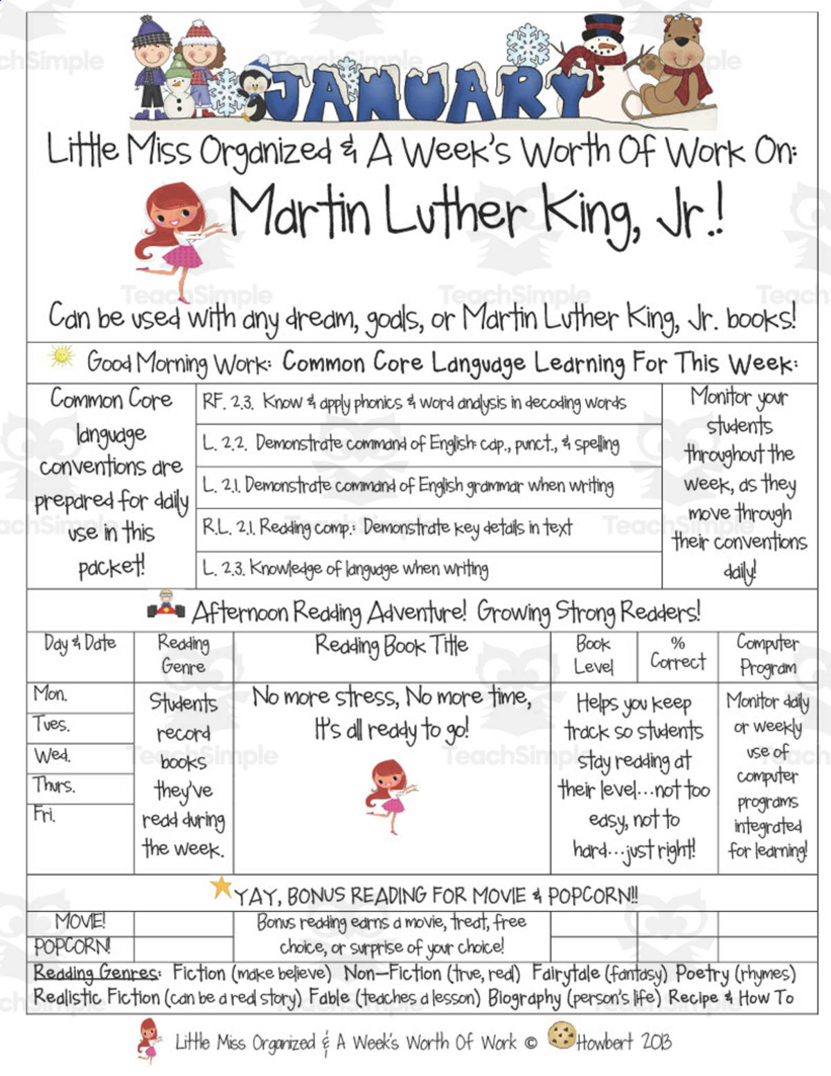 An educational teaching resource from Second Grade Smartypants entitled Martin Luther King, Jr. | Reading Activity Packet downloadable at Teach Simple.