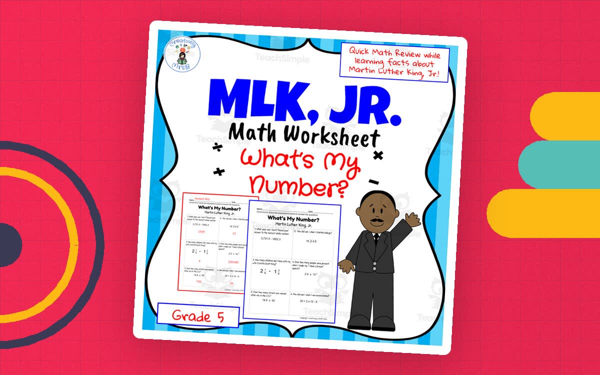 An educational teaching resource from Creatively Mrs. B entitled Martin Luther King Math Trivia Worksheet downloadable at Teach Simple.