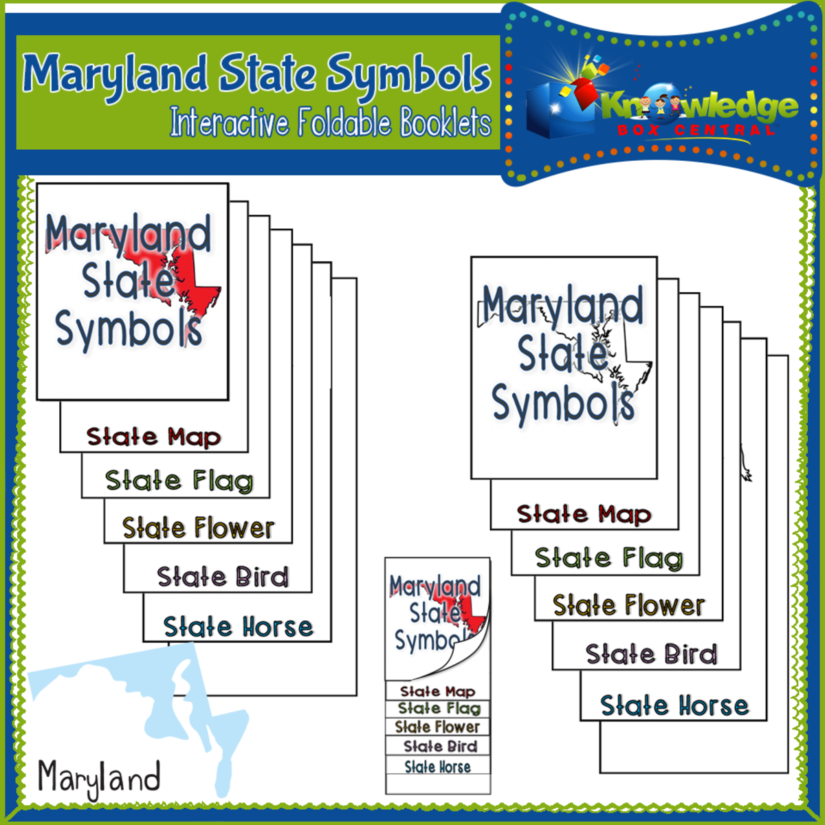 An educational teaching resource from Knowledge Box Central entitled Maryland State Symbols Interactive Foldable Booklets – EBOOK downloadable at Teach Simple.